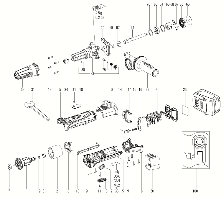 Запчасти, схема и деталировка METABO GA 18 LTX G (6.00639.85) (ТИП 00639000)