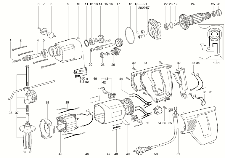 Запчасти, схема и деталировка Metabo BDE 1100 (6.00806.00) (ТИП 00806001)