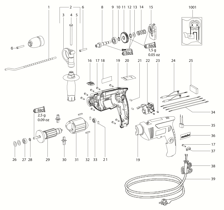 Запчасти, схема и деталировка Metabo SBE 601 (6.00601.85) (ТИП 00601000)