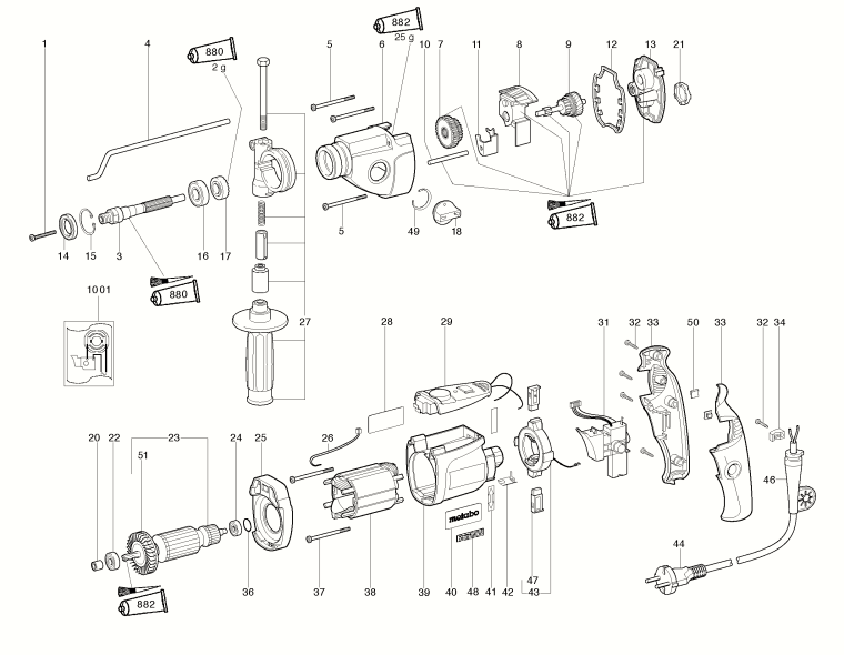 Запчасти, схема и деталировка Metabo SBE 1010 PLUS (ТИП 01008001)