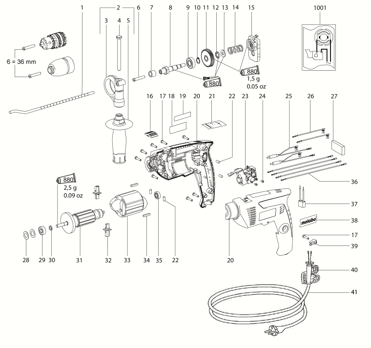 Запчасти, схема и деталировка Metabo SBE 561 (ТИП 01160000)