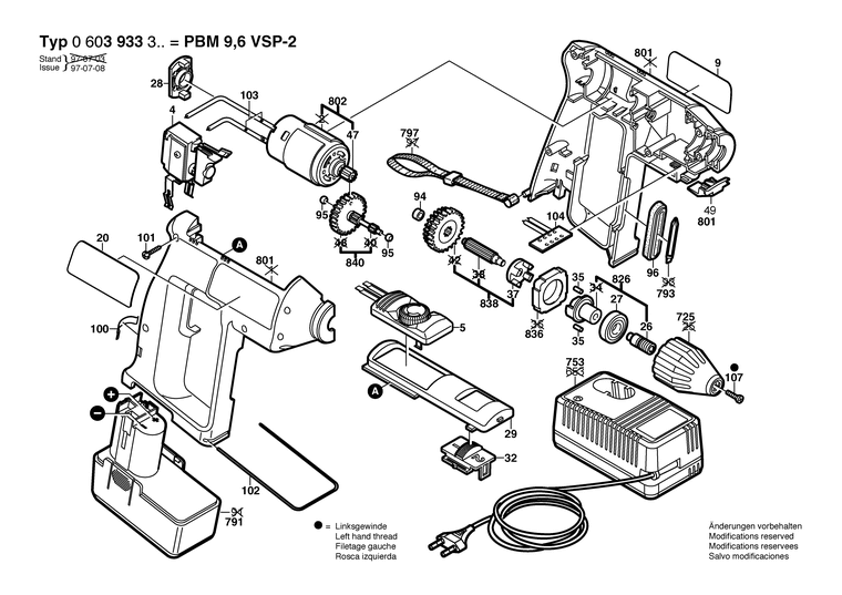 Запчасти, схема и деталировка Bosch PBM 9,6 VSP-2 (ТИП 0603933327)