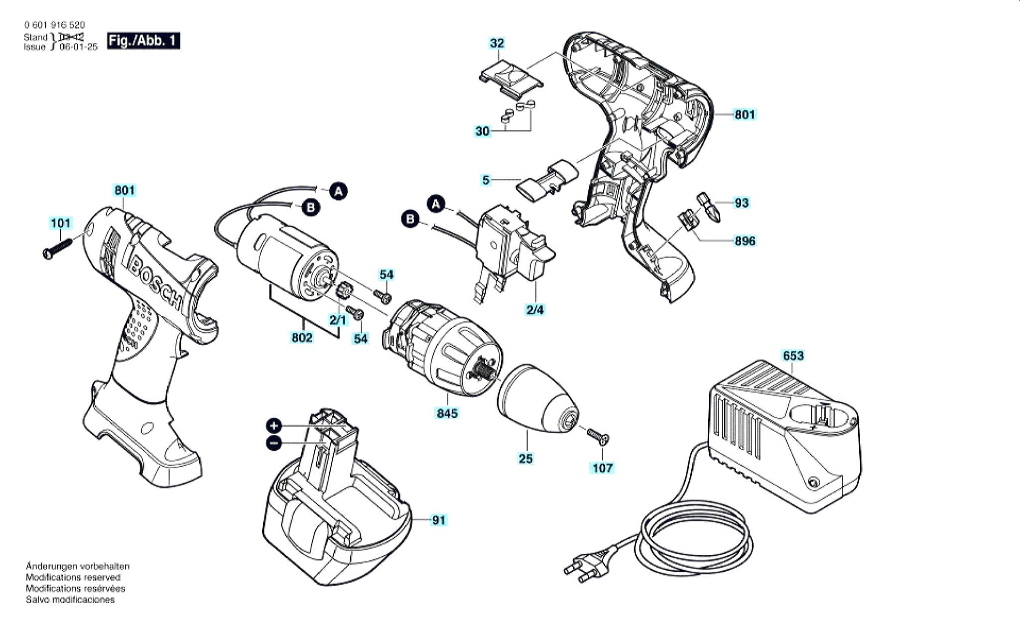 Запчасти, схема и деталировка Bosch GSR 12 V (ТИП 0601916520)