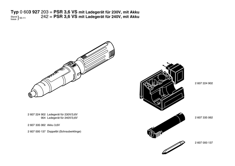 Запчасти, схема и деталировка Bosch PSR 3,6 V (ТИП 0603927203)