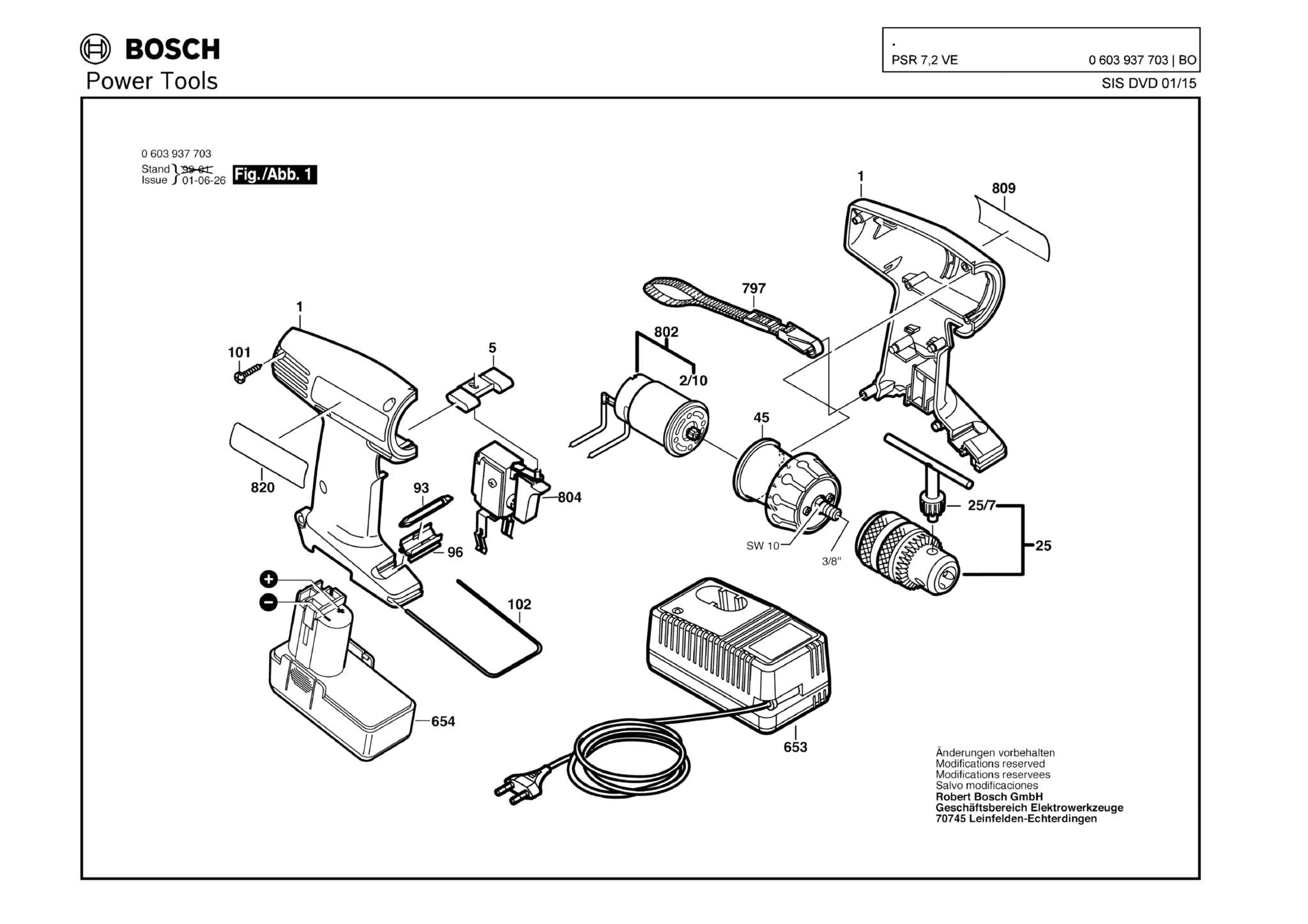 Запчасти, схема и деталировка Bosch PSR 7,2 VE (ТИП 0603937703)