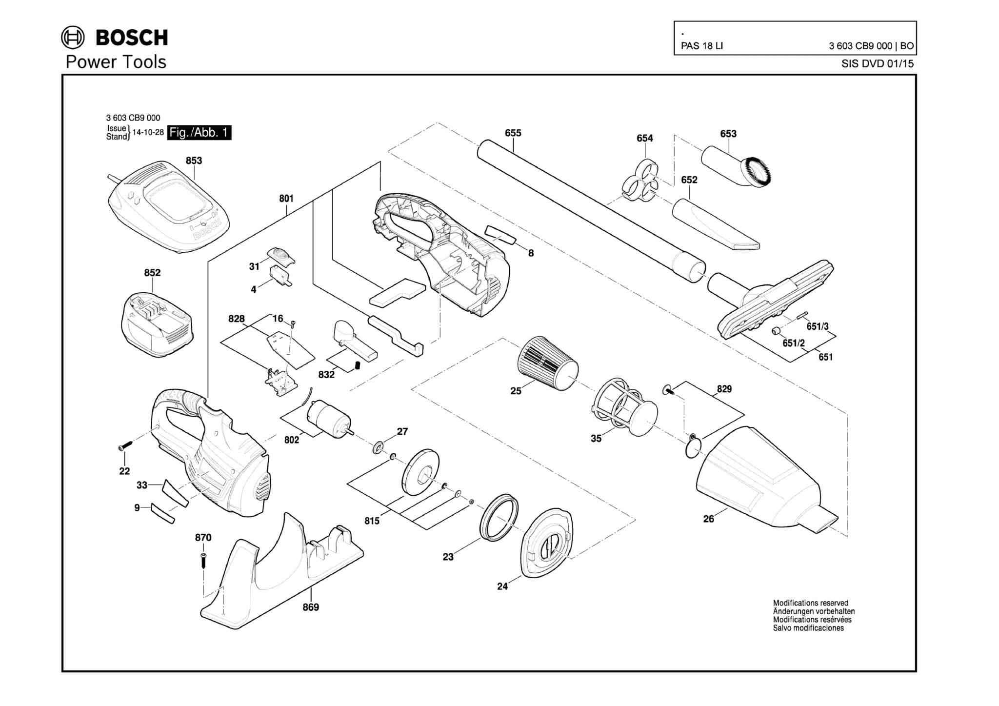 Запчасти, схема и деталировка Bosch PAS 18 LI (ТИП 3603CB9000)