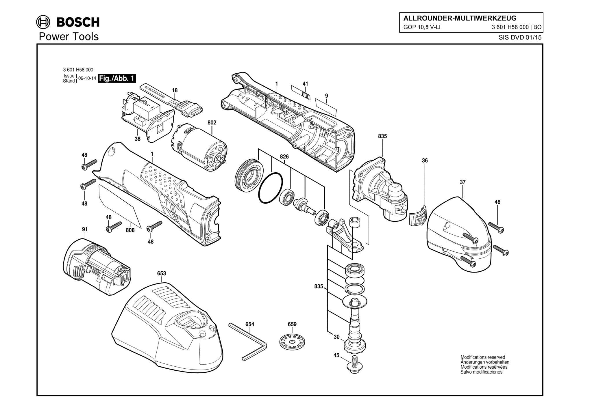 Запчасти, схема и деталировка Bosch GOP 10,8 V-LI (ТИП 3601H58000)