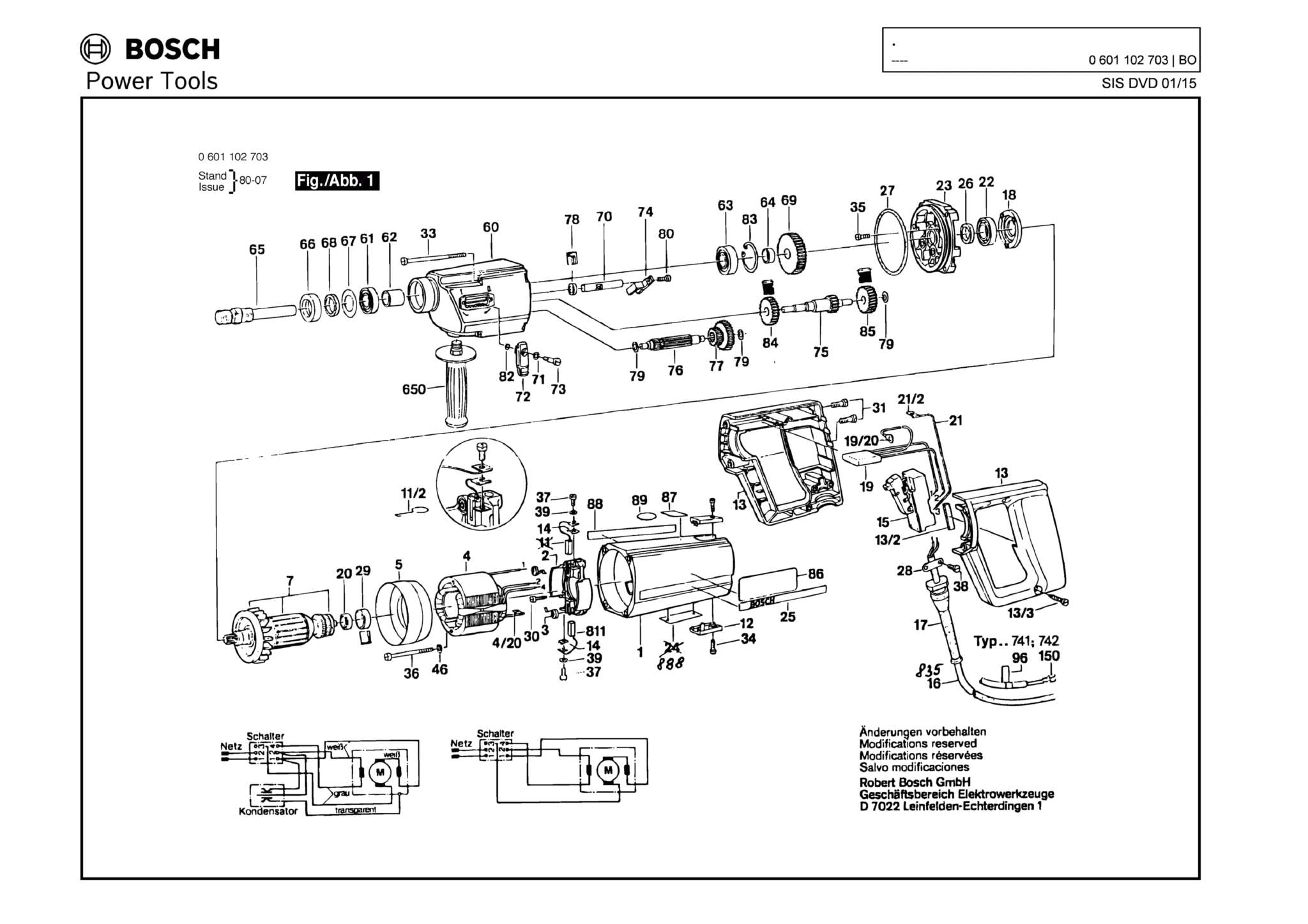 Запчасти, схема и деталировка Bosch (ТИП 0601102703)