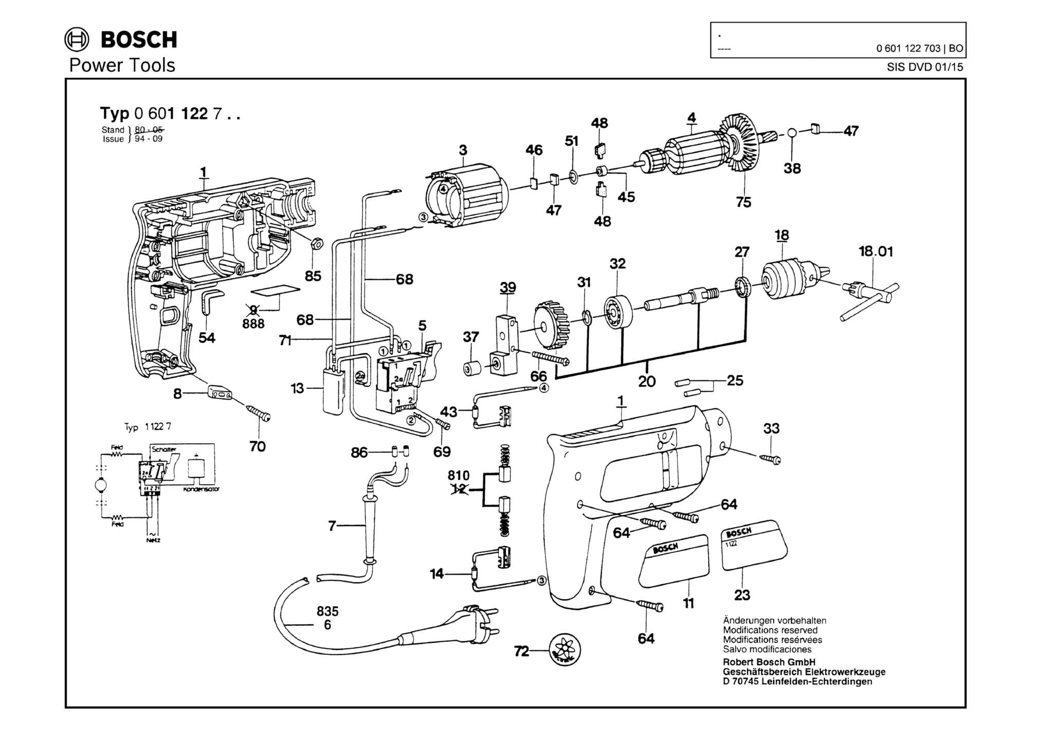 Запчасти, схема и деталировка Bosch (ТИП 0601122703)