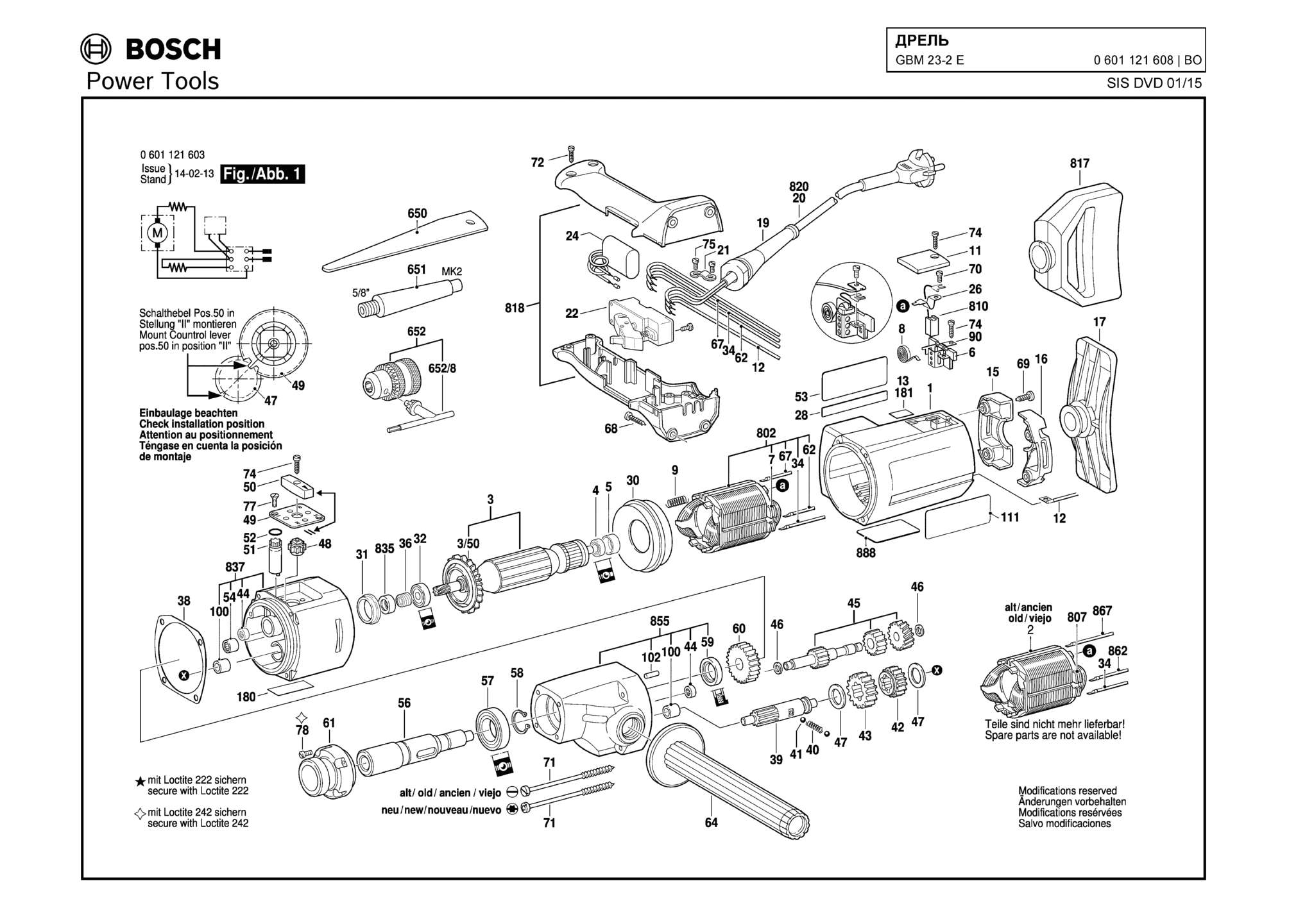 Запчасти, схема и деталировка Bosch GBM 23-2 (ТИП 0601121608)
