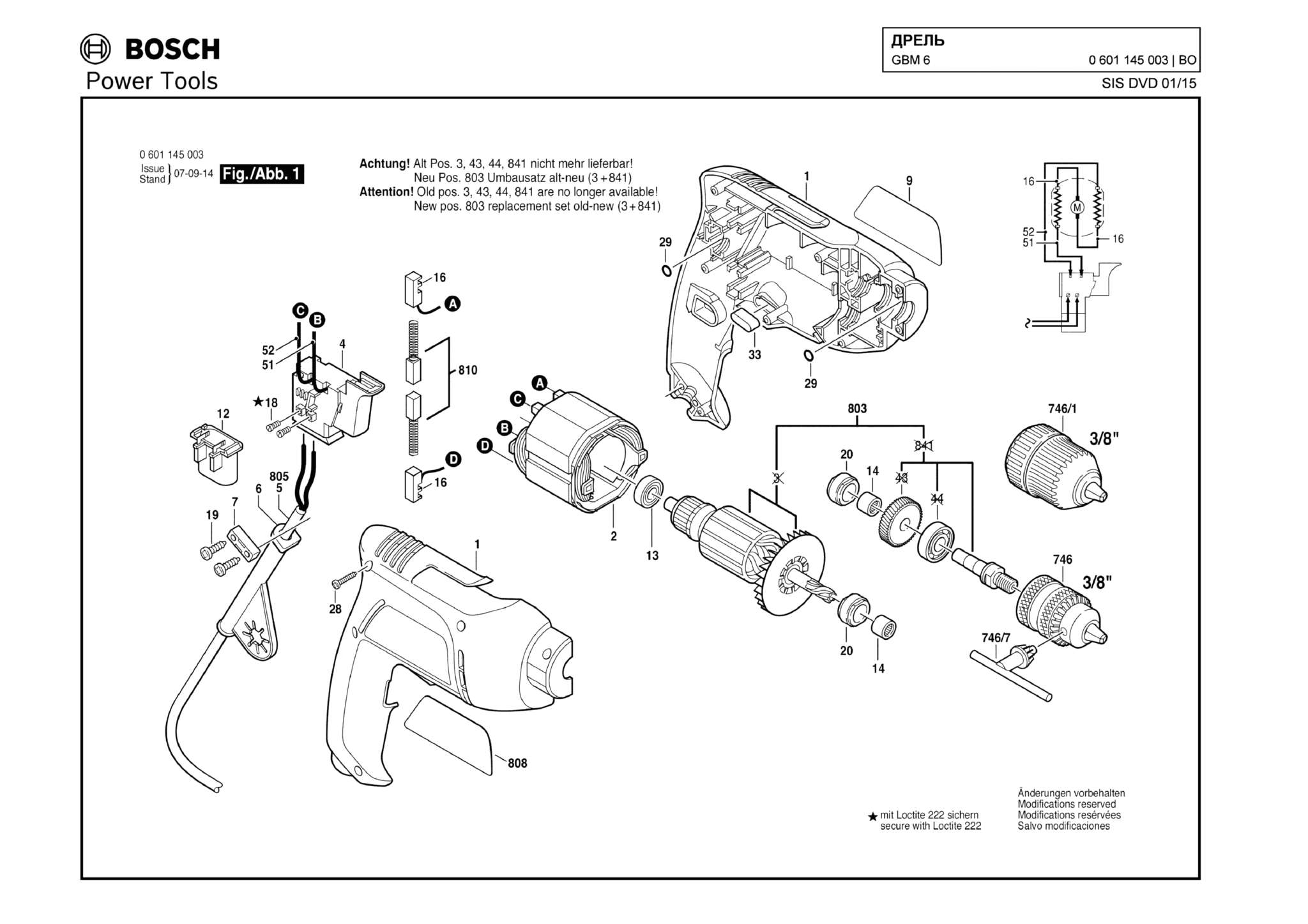 Запчасти, схема и деталировка Bosch GBM 6 (ТИП 0601145003)
