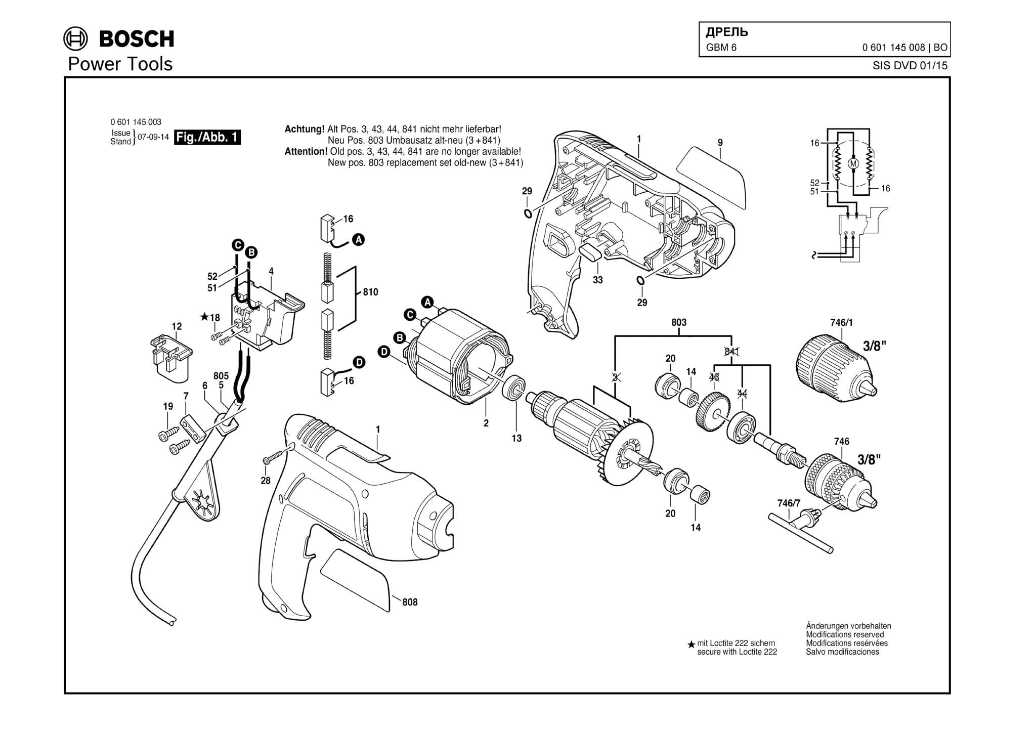 Запчасти, схема и деталировка Bosch GBM 6 (ТИП 0601145008)