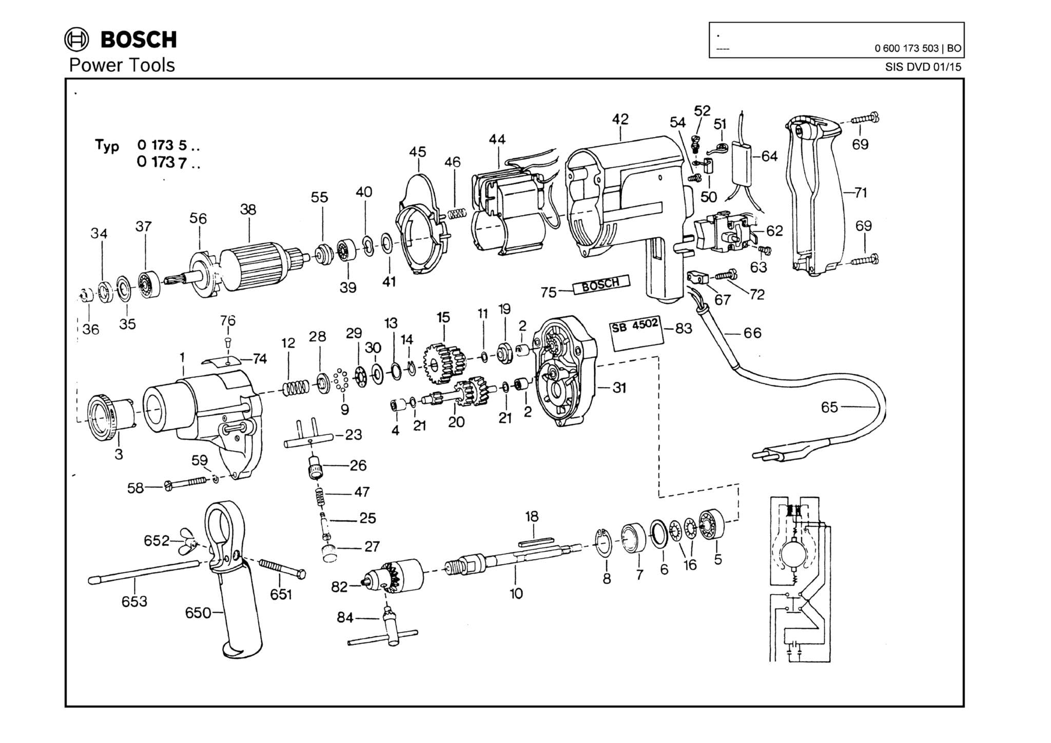 Запчасти, схема и деталировка Bosch (ТИП 0600173503)