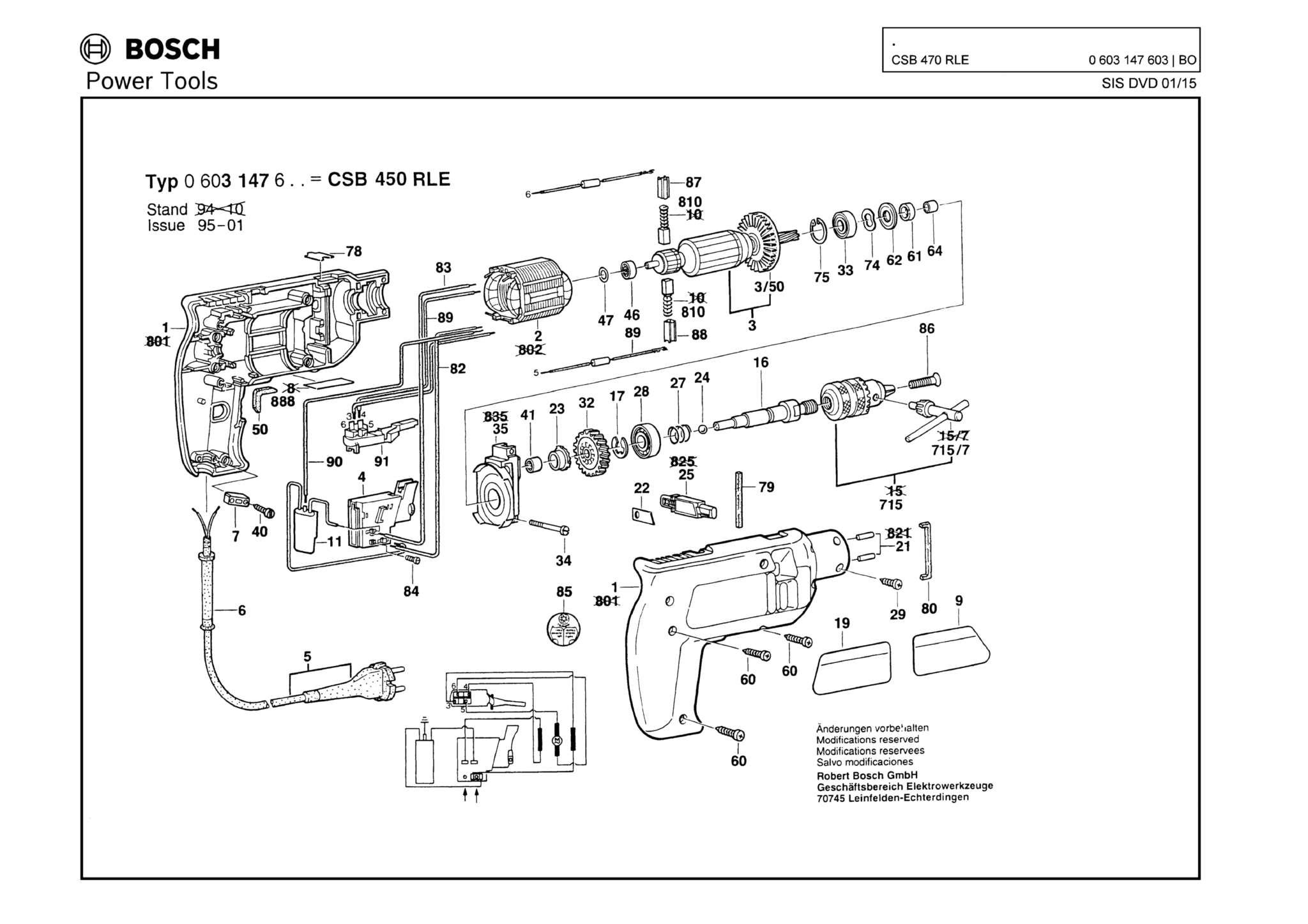 Запчасти, схема и деталировка Bosch CSB 470 RLE (ТИП 0603147603)