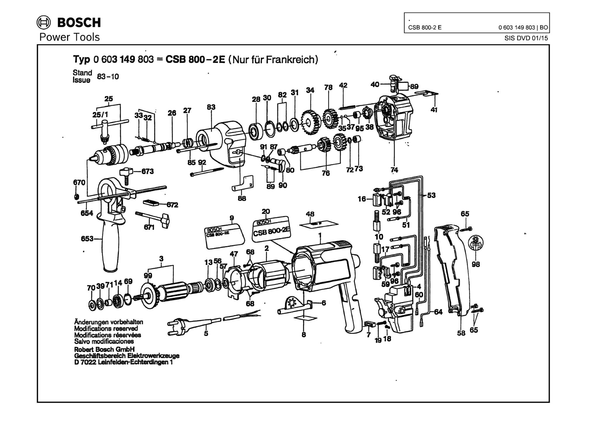 Запчасти, схема и деталировка Bosch CSB 800-2 E (ТИП 0603149803)
