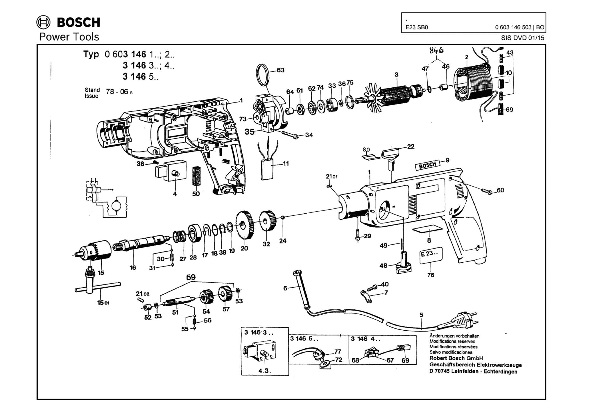 Запчасти, схема и деталировка Bosch E23 SB0 (ТИП 0603146503)