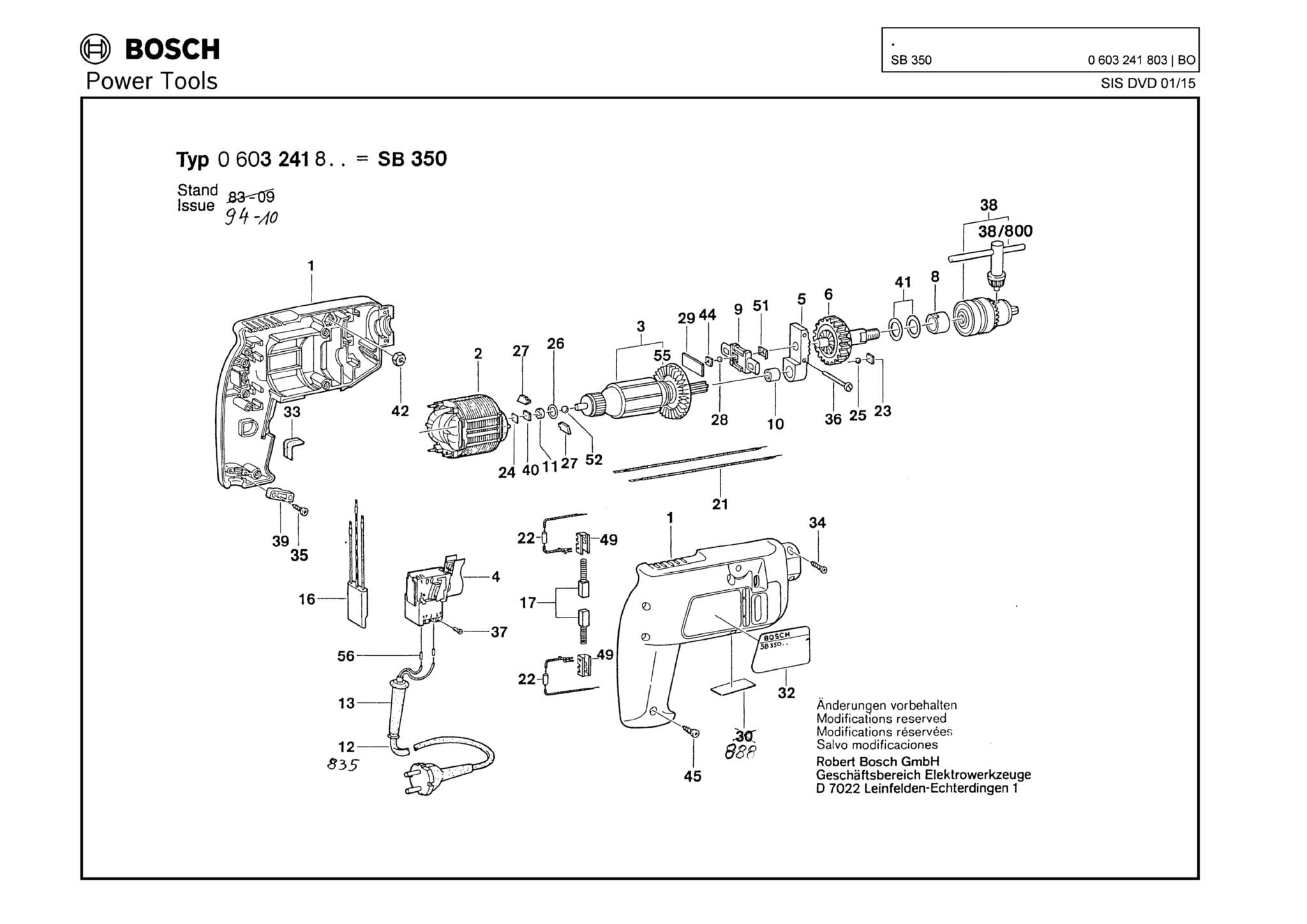 Запчасти, схема и деталировка Bosch SB 350 (ТИП 0603241803)