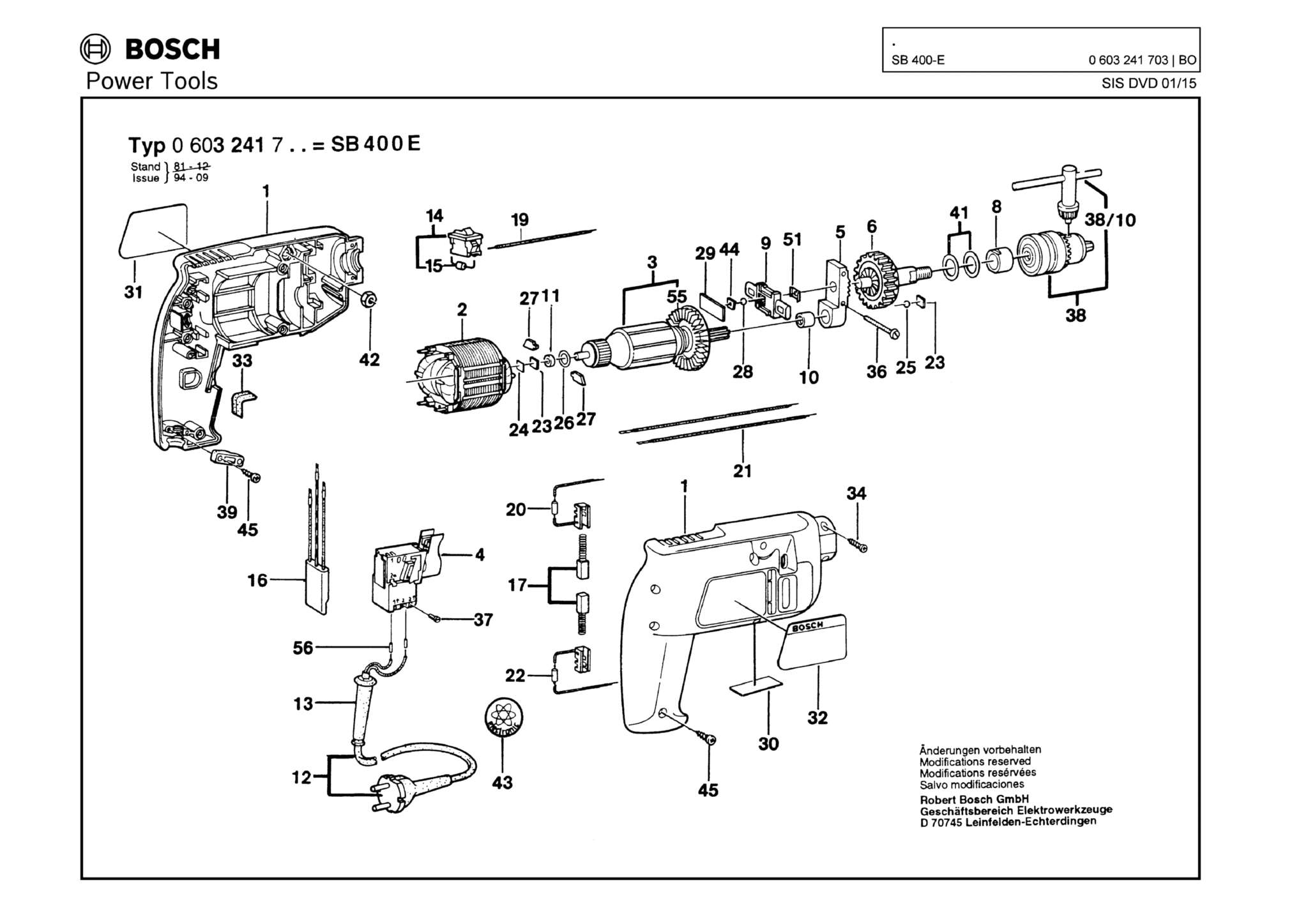 Запчасти, схема и деталировка Bosch SB 400 E (ТИП 0603241703)