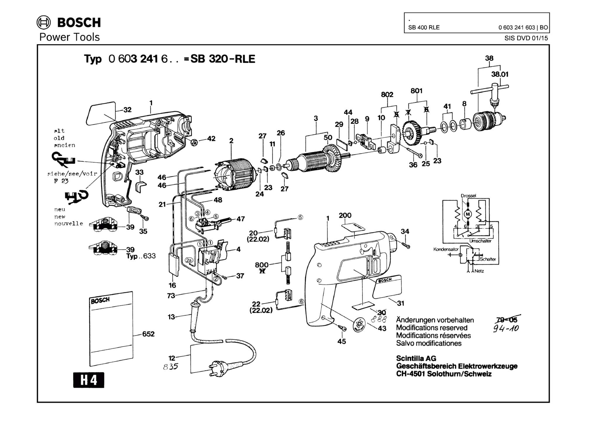 Запчасти, схема и деталировка Bosch SB 400 RLE (ТИП 0603241603)