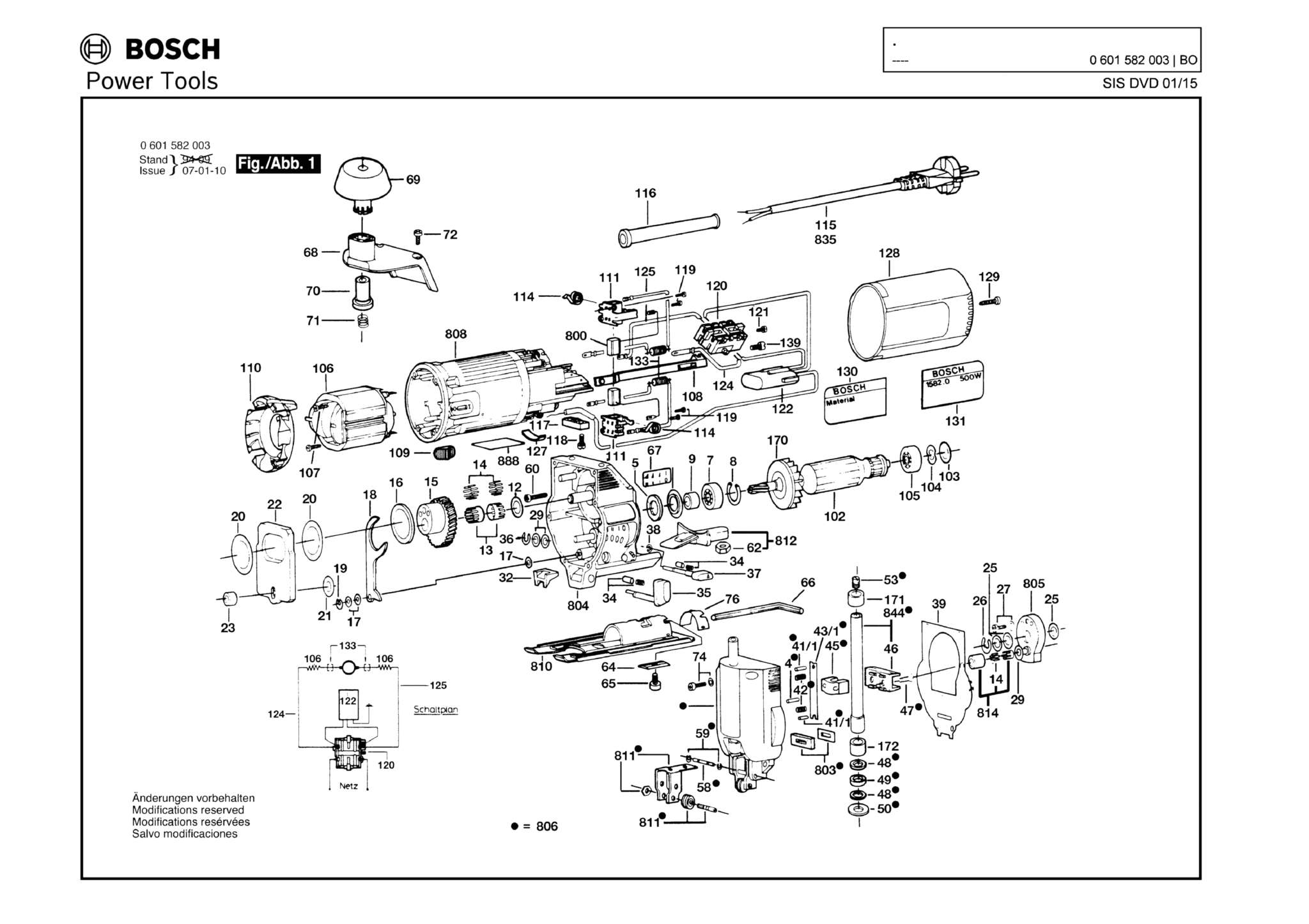 Запчасти, схема и деталировка Bosch (ТИП 0601582003)