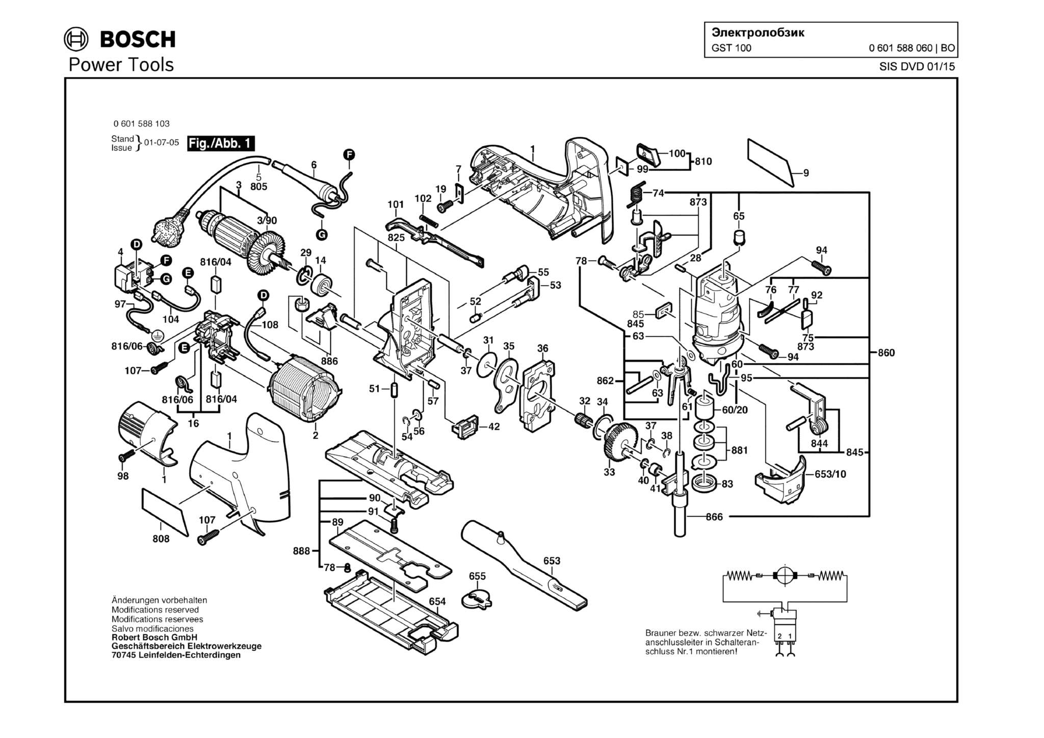 Запчасти, схема и деталировка Bosch GST 100 (ТИП 0601588060)