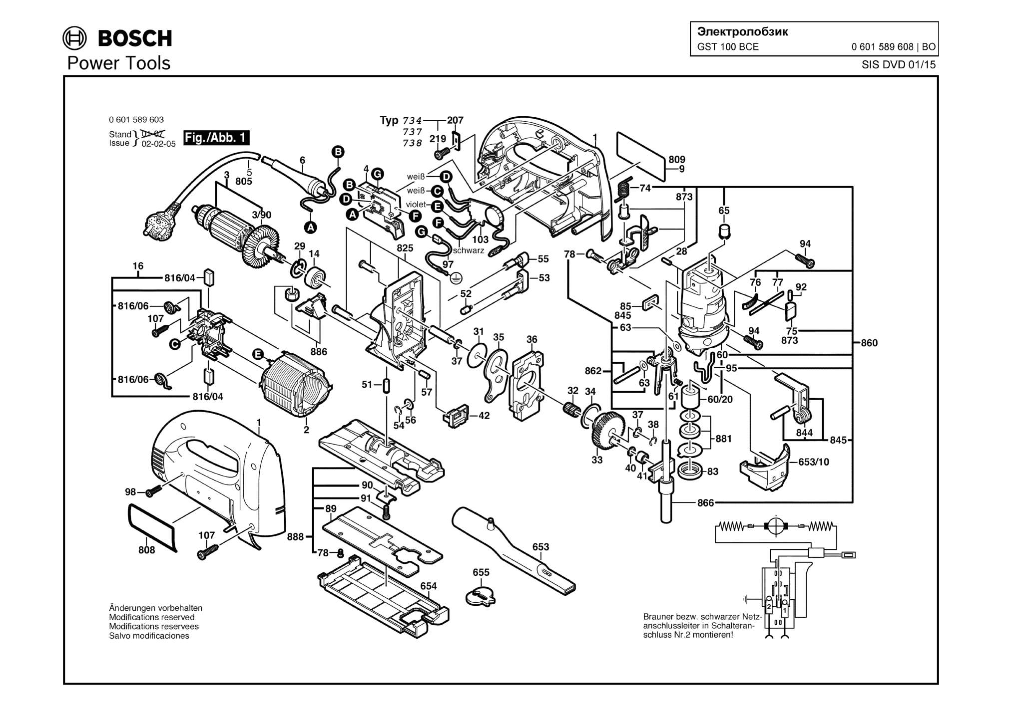 Запчасти, схема и деталировка Bosch GST 100 BCE (ТИП 0601589608)