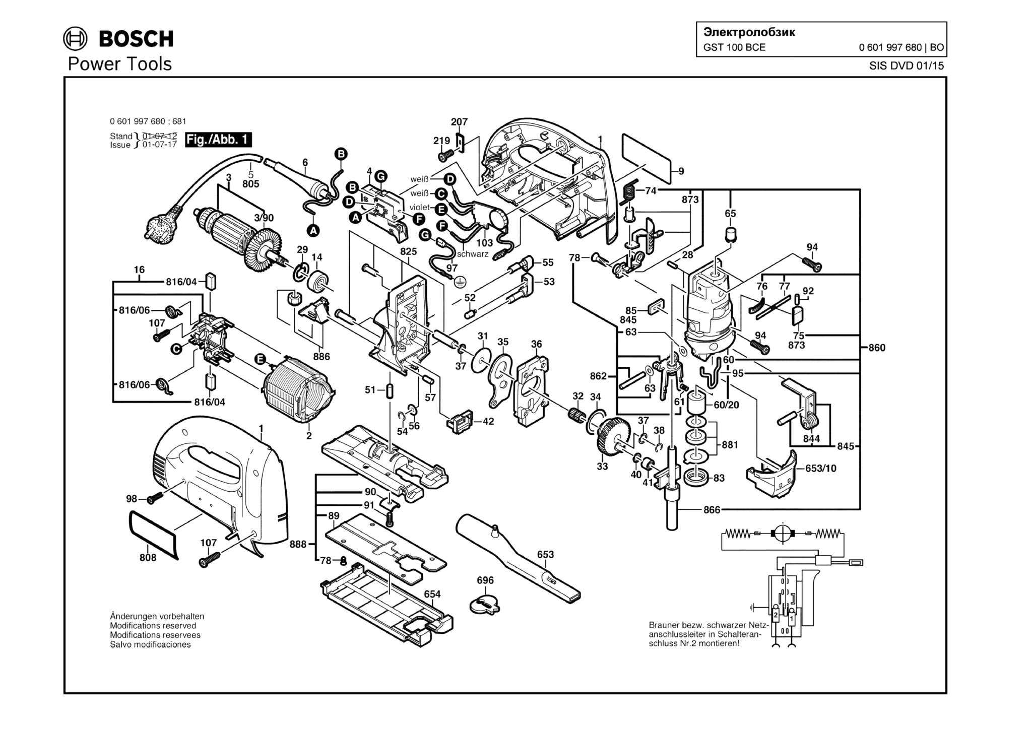 Запчасти, схема и деталировка Bosch GST 100 BCE (ТИП 0601997680)