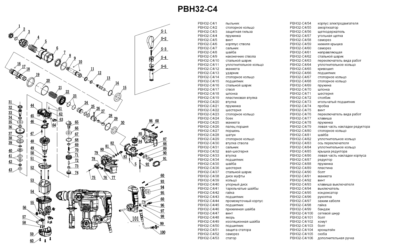 Запчасти, схема и деталировка P.I.T. PBH32-C4  МАСТЕР