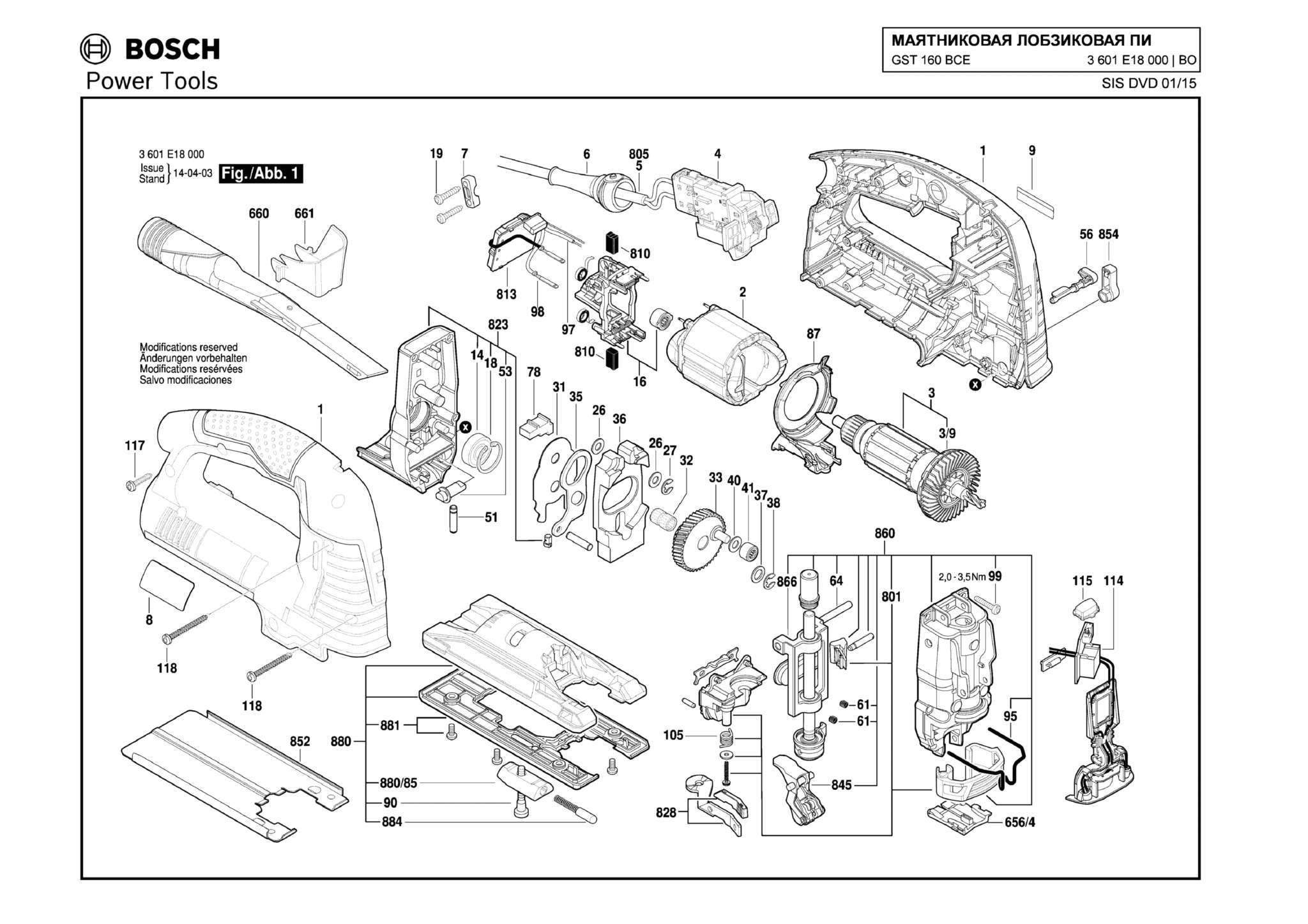 Запчасти, схема и деталировка Bosch GST 160 BCE (ТИП 3601E18000)