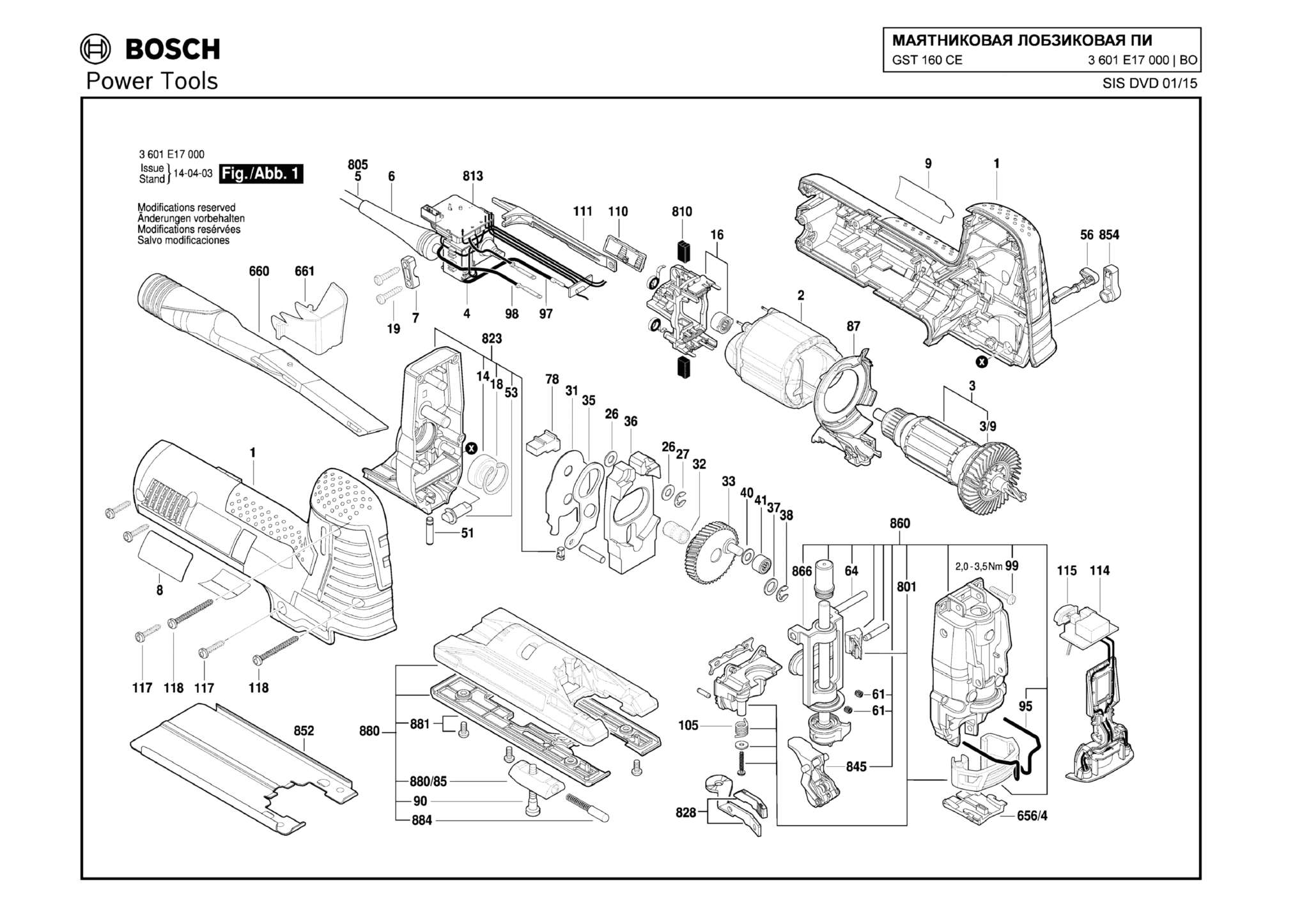 Запчасти, схема и деталировка Bosch GST 160 CE (ТИП 3601E17000)