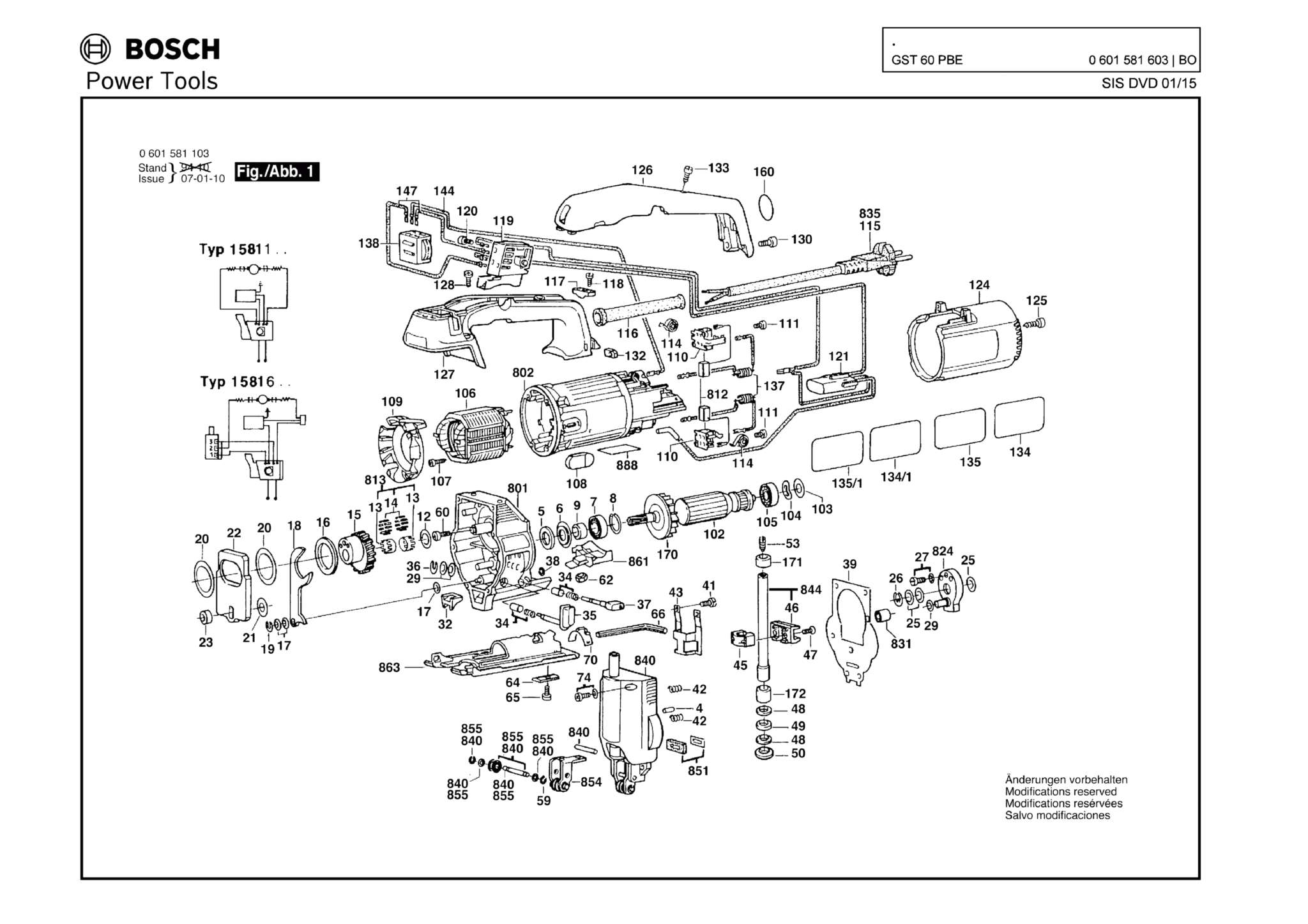 Запчасти, схема и деталировка Bosch GST 60 PBE (ТИП 0601581603)