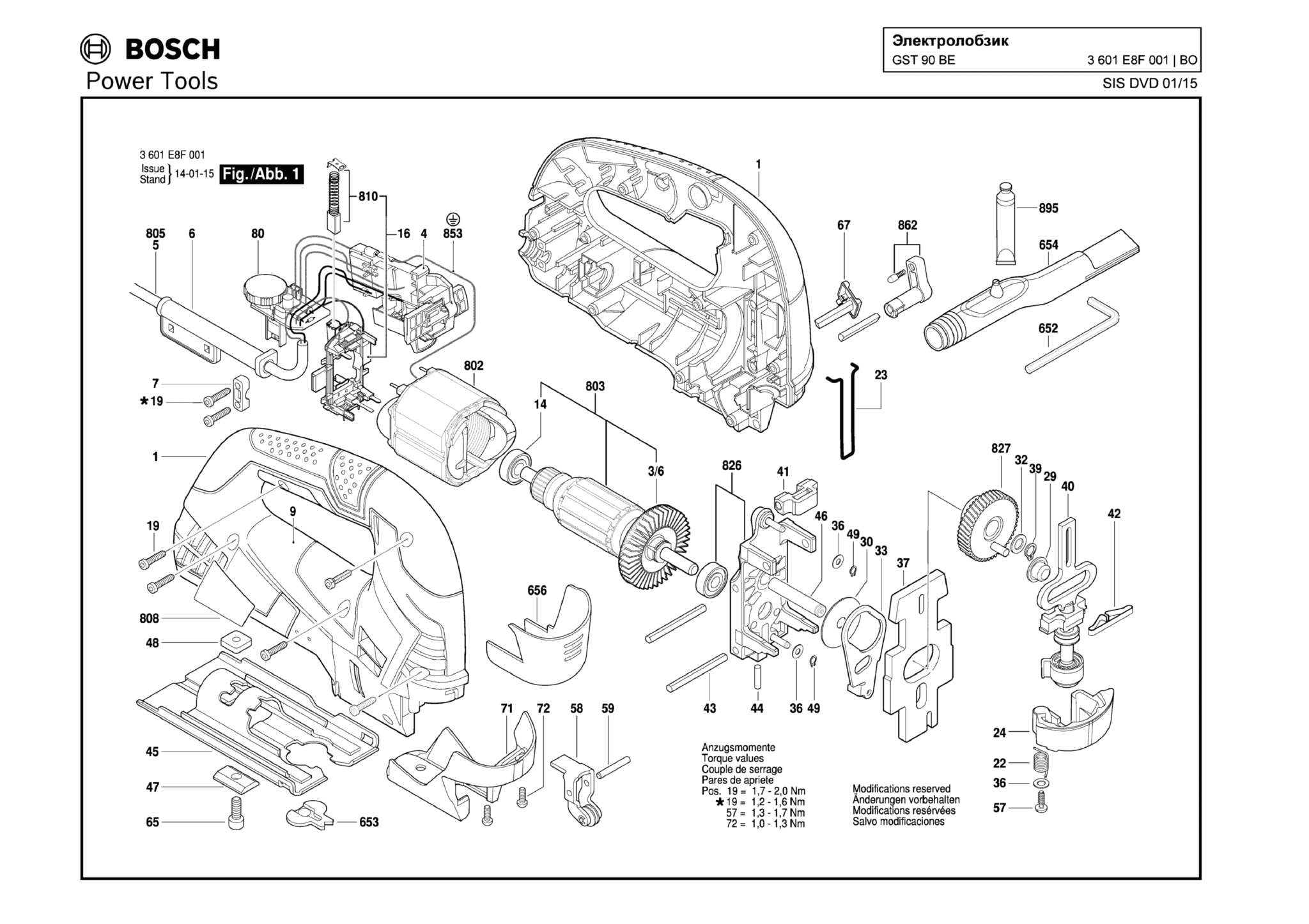 Запчасти, схема и деталировка Bosch GST 90 BE (ТИП 3601E8F001)