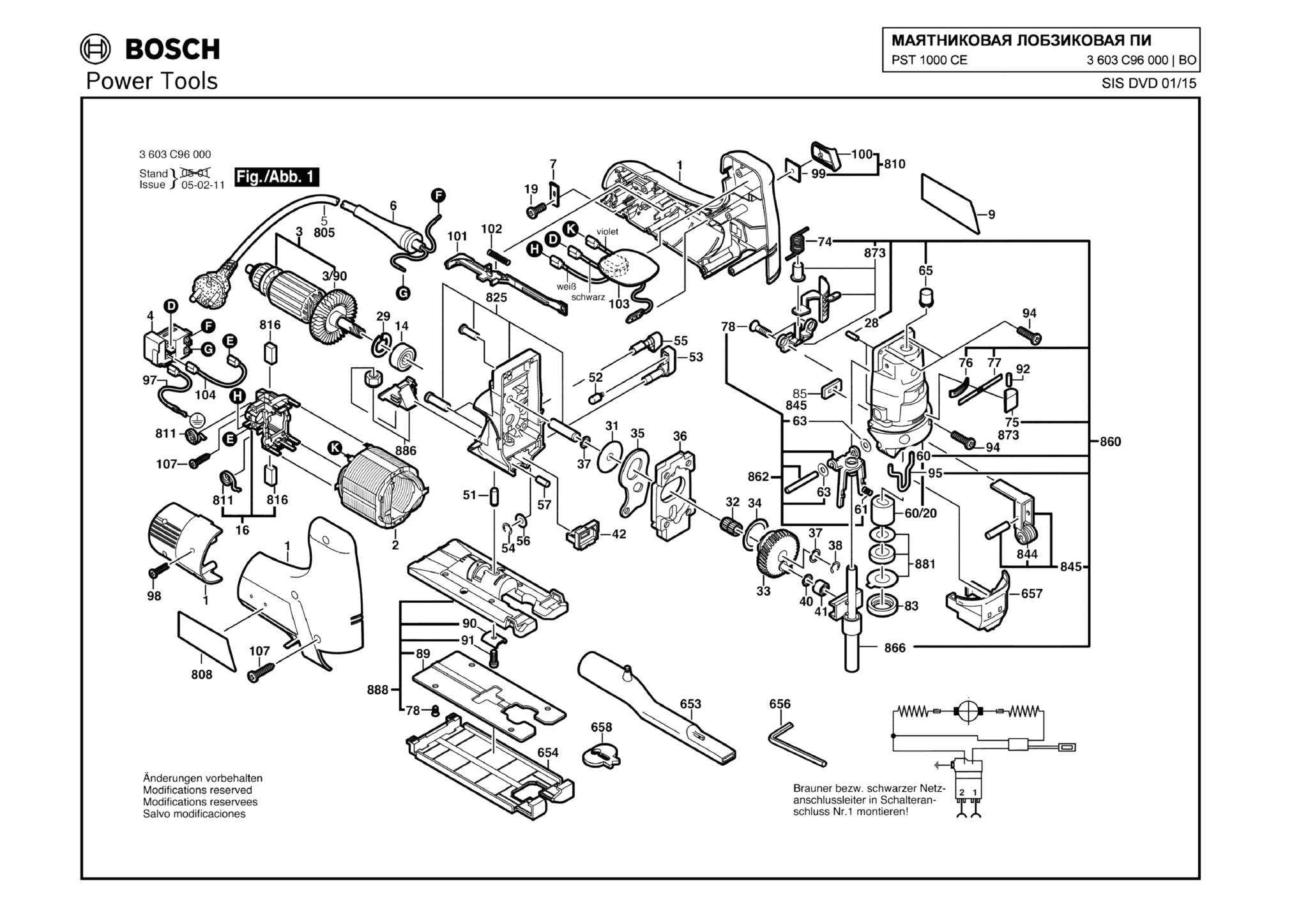 Запчасти, схема и деталировка Bosch PST 1000 CE (ТИП 3603C96000)