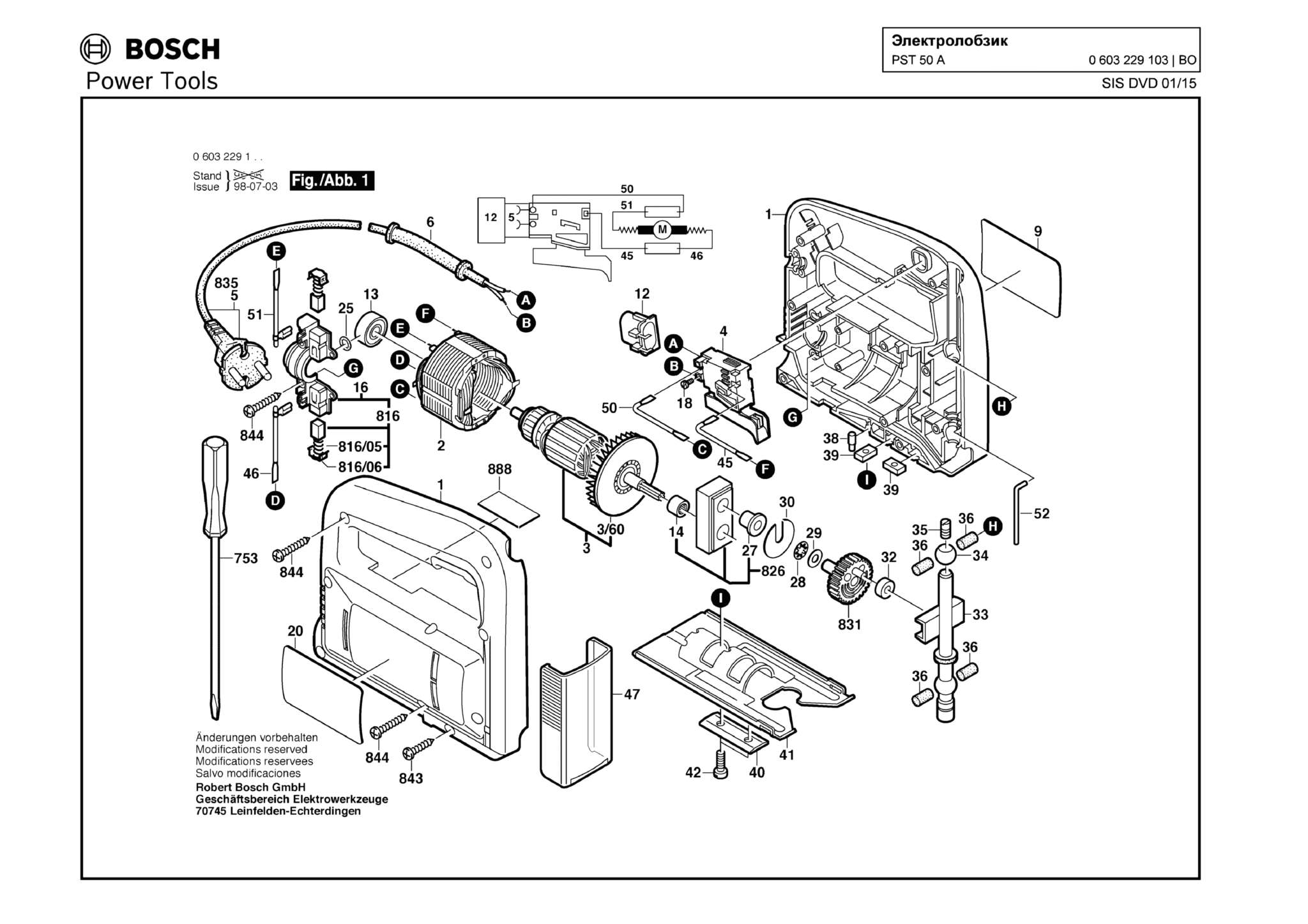Запчасти, схема и деталировка Bosch PST 50 A (ТИП 0603229103)