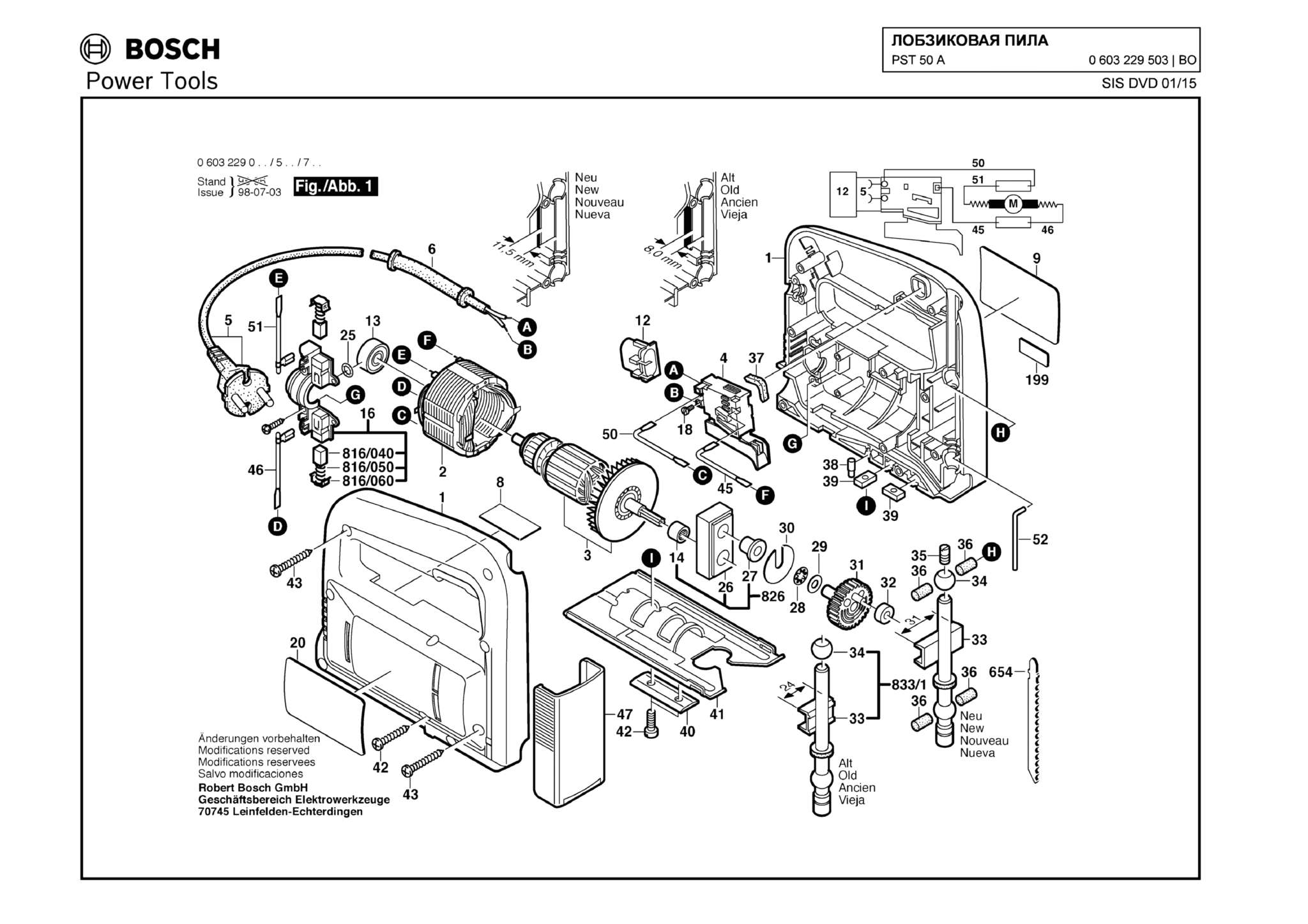 Запчасти, схема и деталировка Bosch PST 50 A (ТИП 603229503)