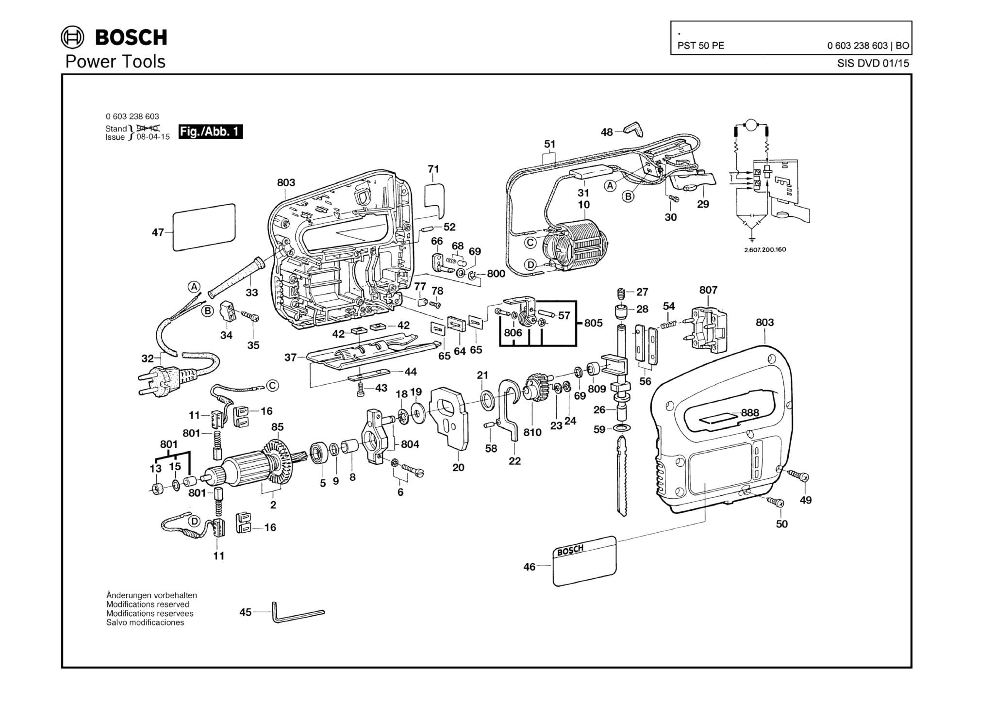Запчасти, схема и деталировка Bosch PST 50 PE (ТИП 603238603)