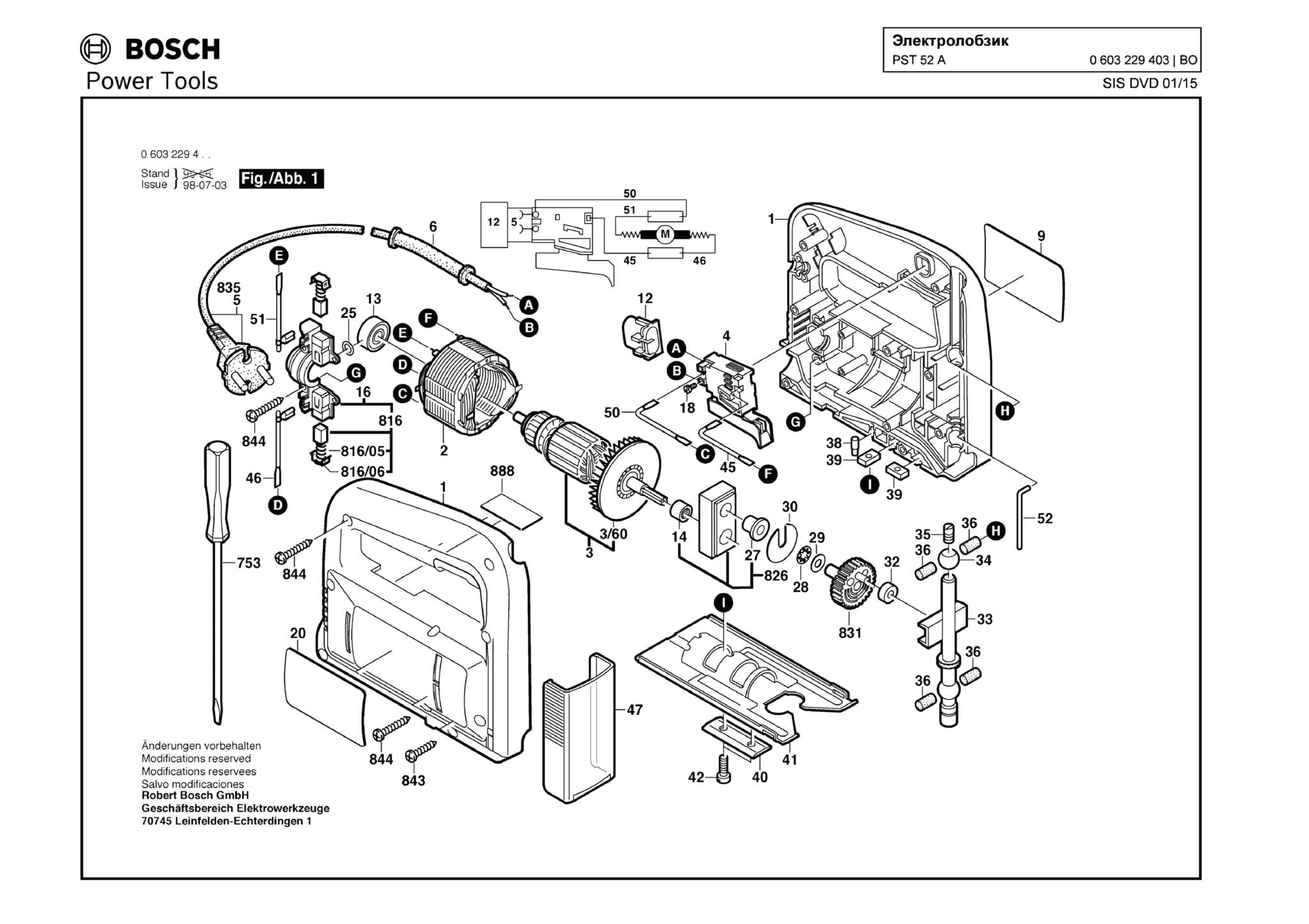 Запчасти, схема и деталировка Bosch PST 52 A (ТИП 603229403)