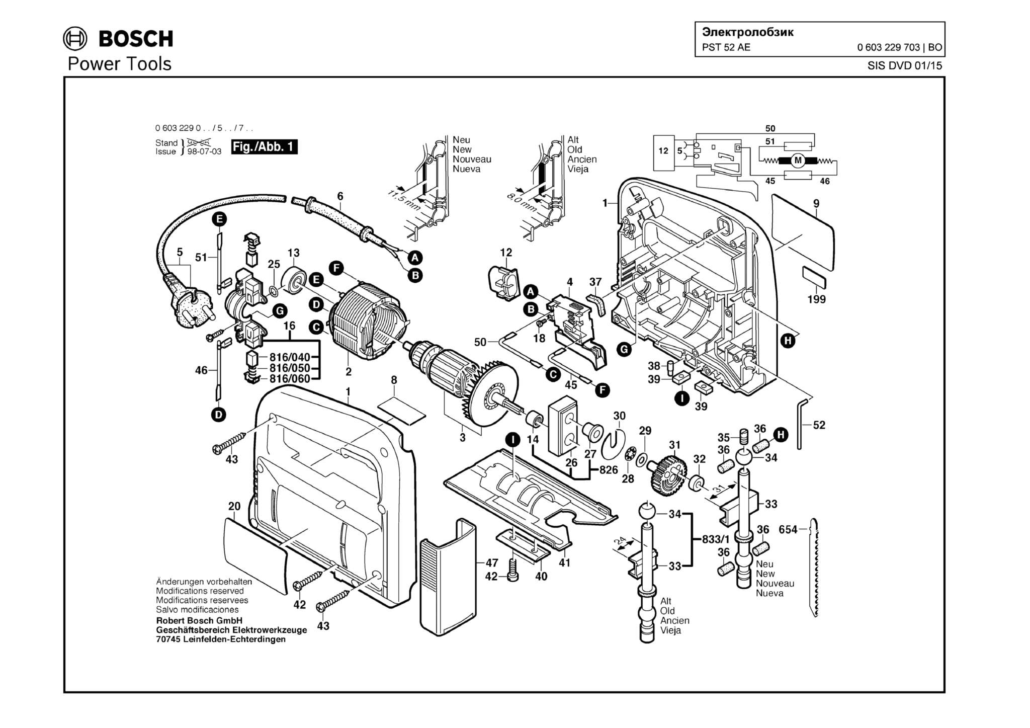 Запчасти, схема и деталировка Bosch PST 52 AE (ТИП 603229703)