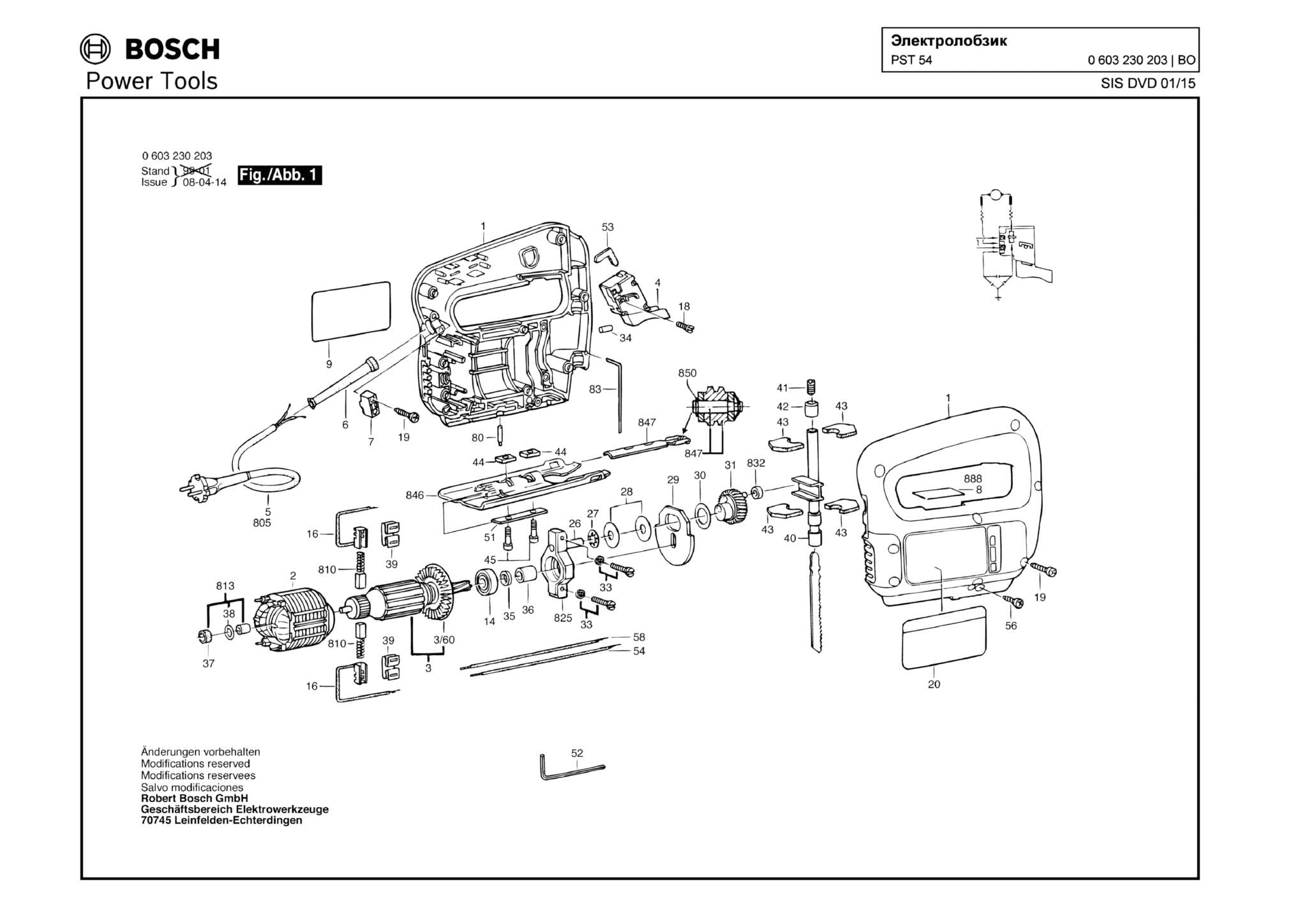 Запчасти, схема и деталировка Bosch PST 54 (ТИП 0603230203)