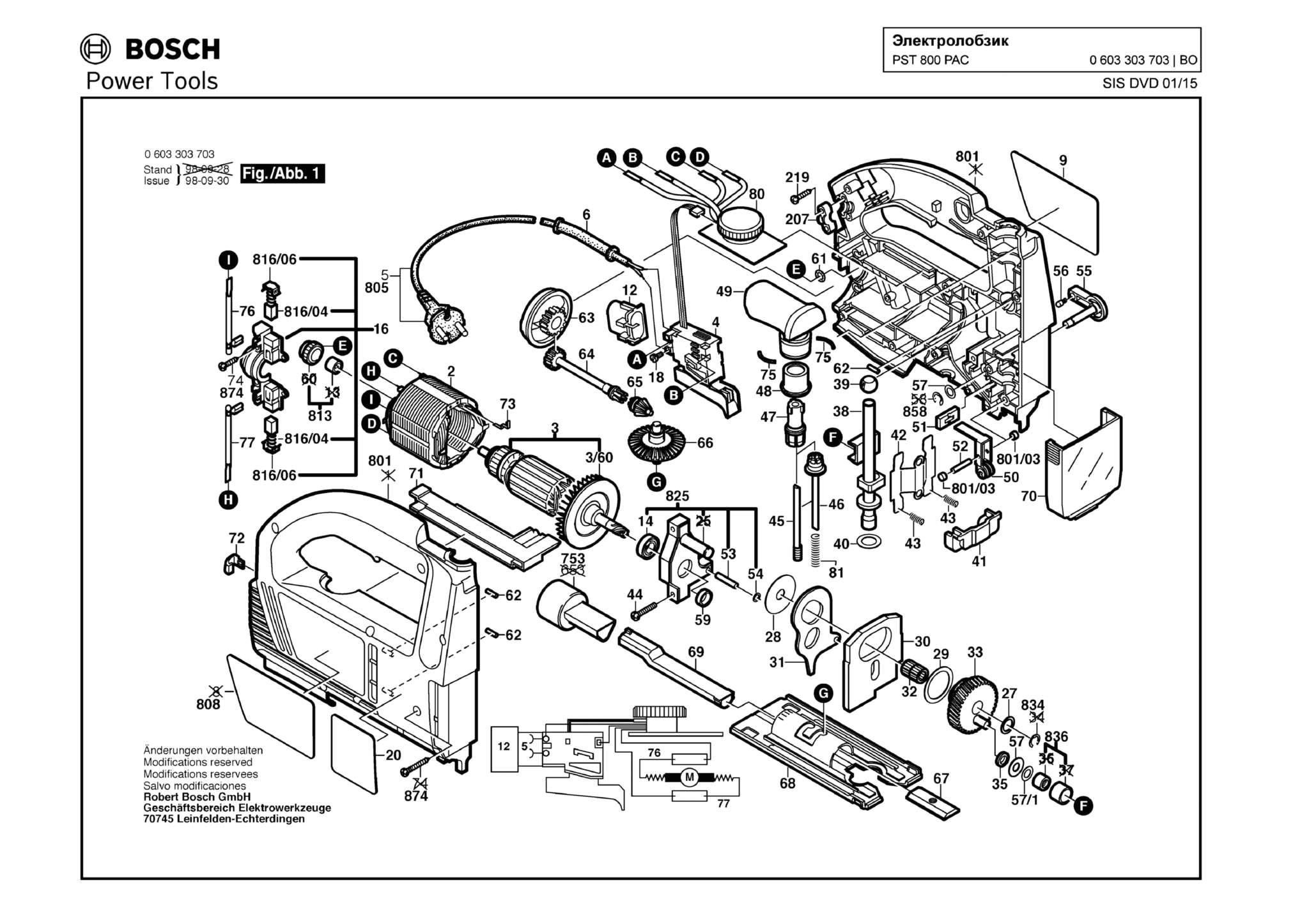 Запчасти, схема и деталировка Bosch PST 800 PAC (ТИП 0603303703)