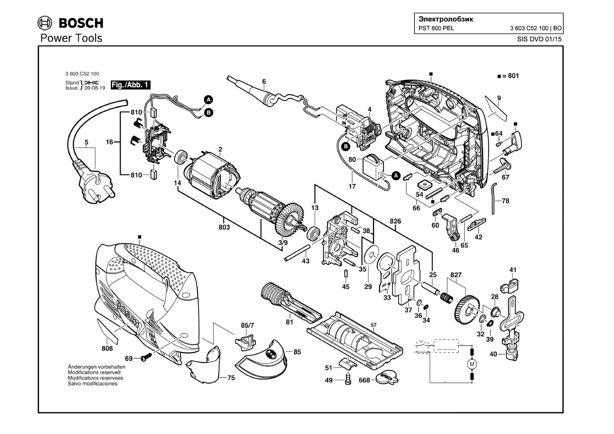 Запчасти, схема и деталировка Bosch PST 800 PEL (ТИП 3603C52100)