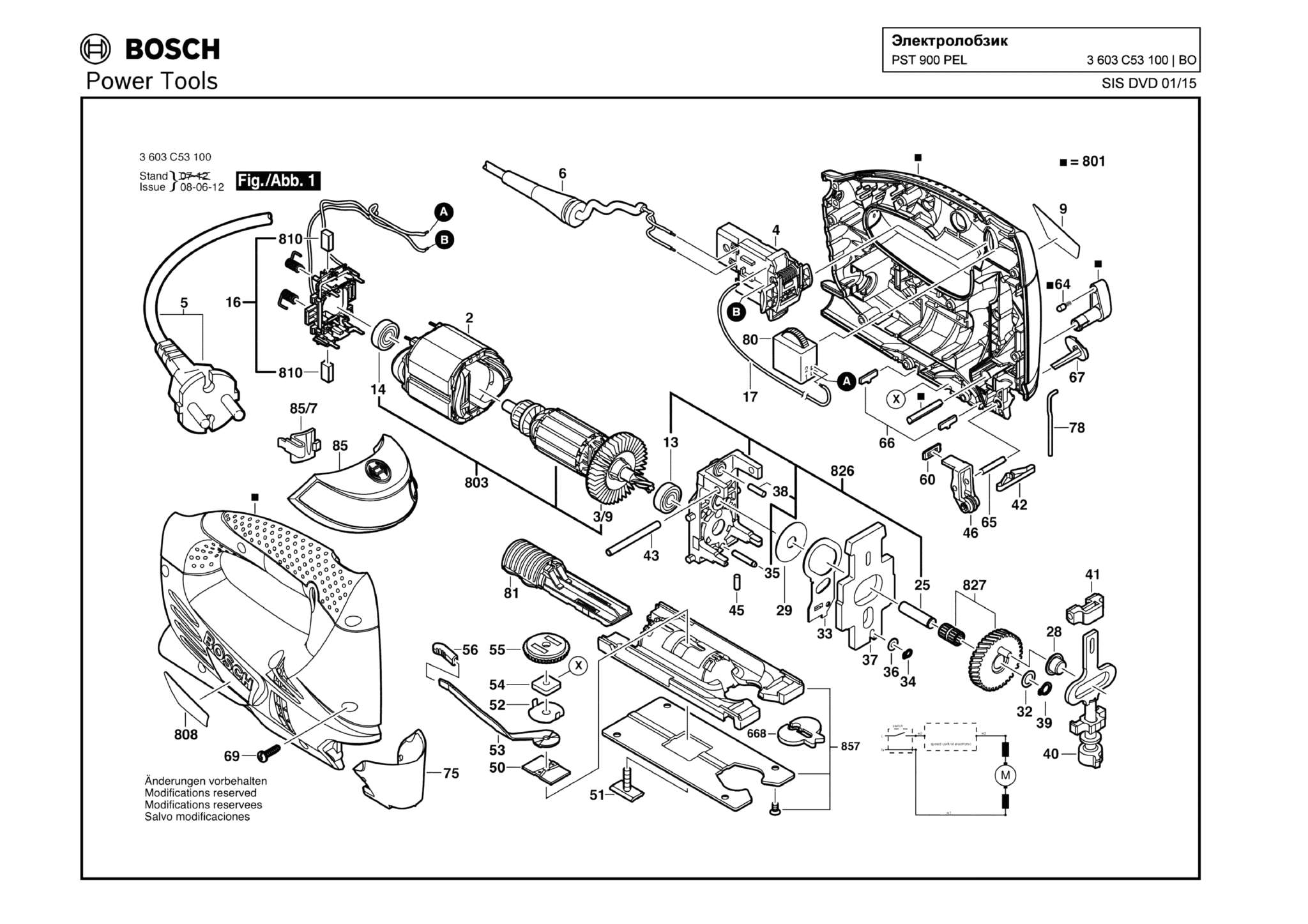 Запчасти, схема и деталировка Bosch PST 900 PEL (ТИП 3603C53100)