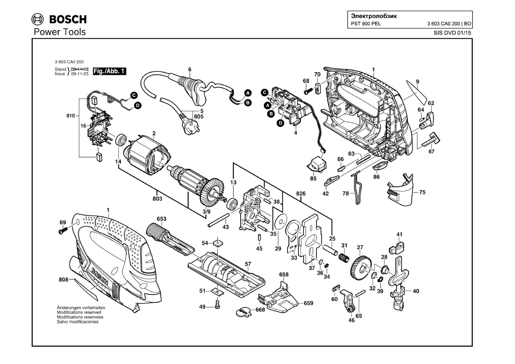 Запчасти, схема и деталировка Bosch PST 900 PEL (ТИП 3603CA0200)