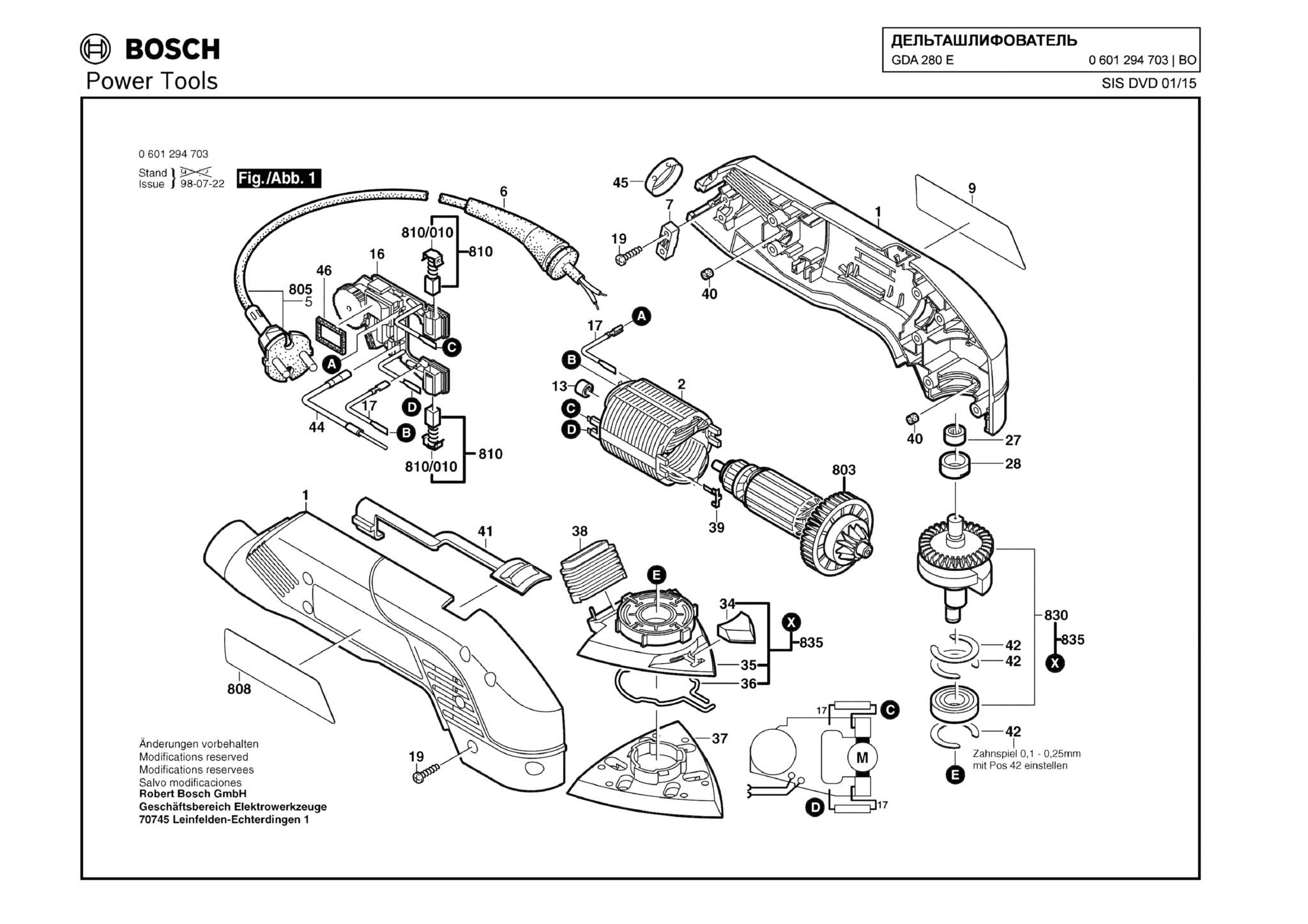 Запчасти, схема и деталировка Bosch GDA 280 E (ТИП 0601294703)