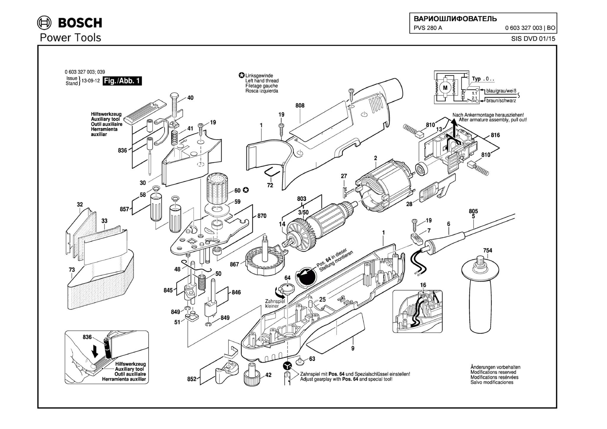 Запчасти, схема и деталировка Bosch PVS 280 A (ТИП 0603327003)