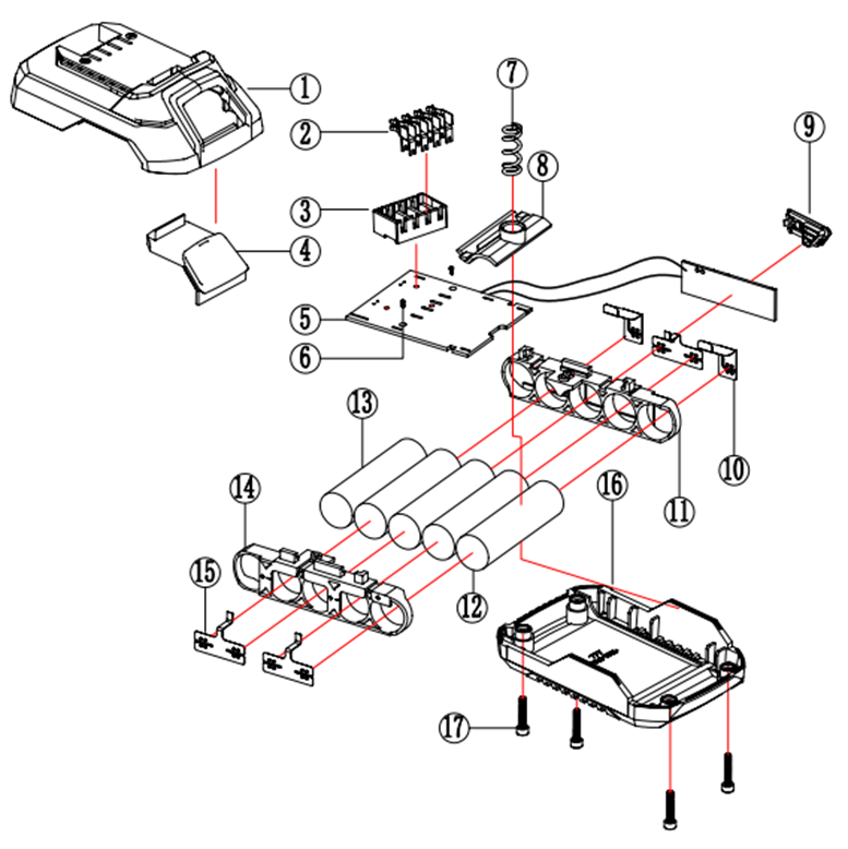 Запчасти, схема и деталировка Аккумуляторная батарея Li-Ion, 18 В, C1 АКБ-18 С1