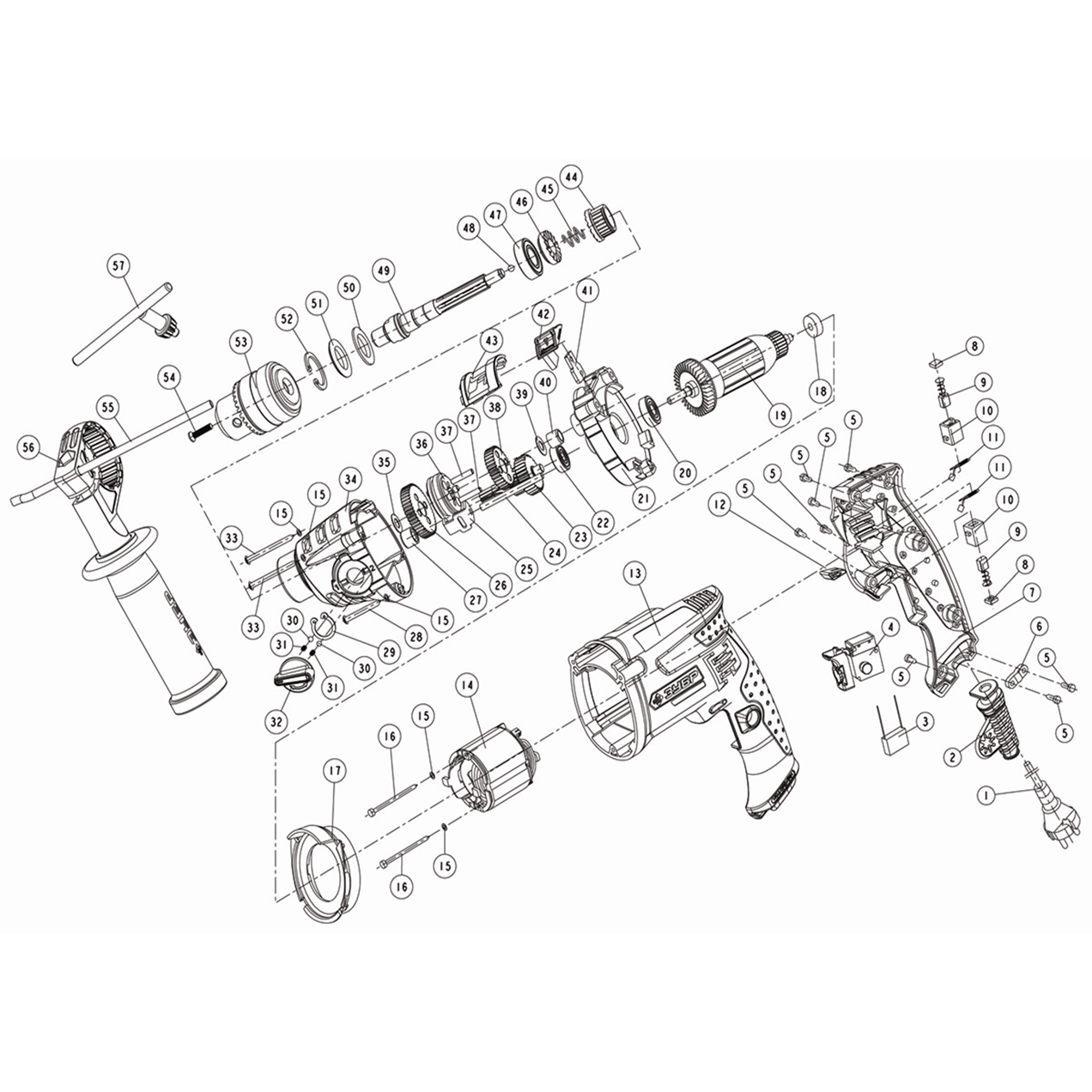 Запчасти, схема и деталировка Дрель ударная двухскоростная ЗДУ-1100-2 ЭРММ2