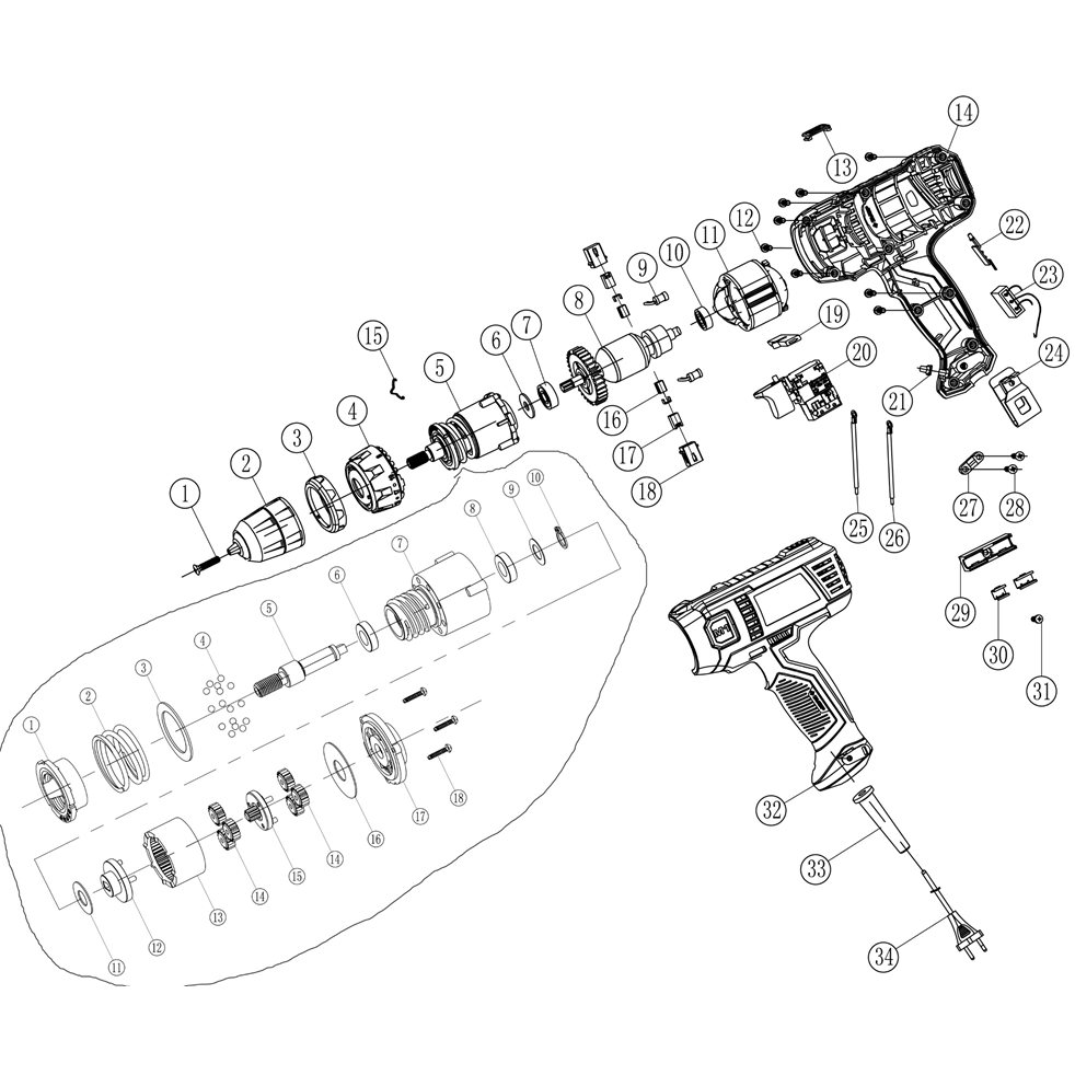 Запчасти, схема и деталировка Дрель-шуруповерт сетевая ДШ-М1-400