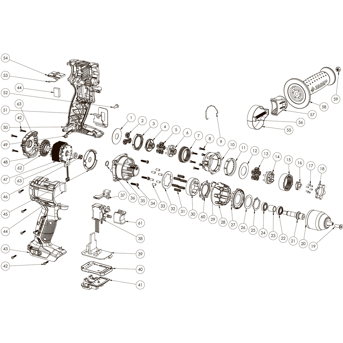 Запчасти, схема и деталировка Дрель-шуруповерт, BL-motor, 2 АКБ DB-20 A5