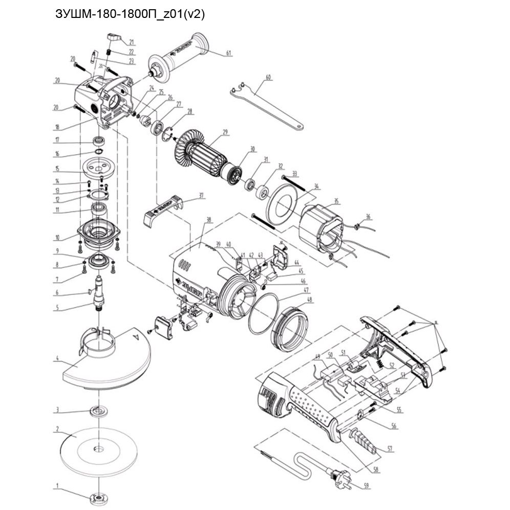 Запчасти, схема и деталировка Машина углошлифовальная ЗУШМ-180-1800П_z01